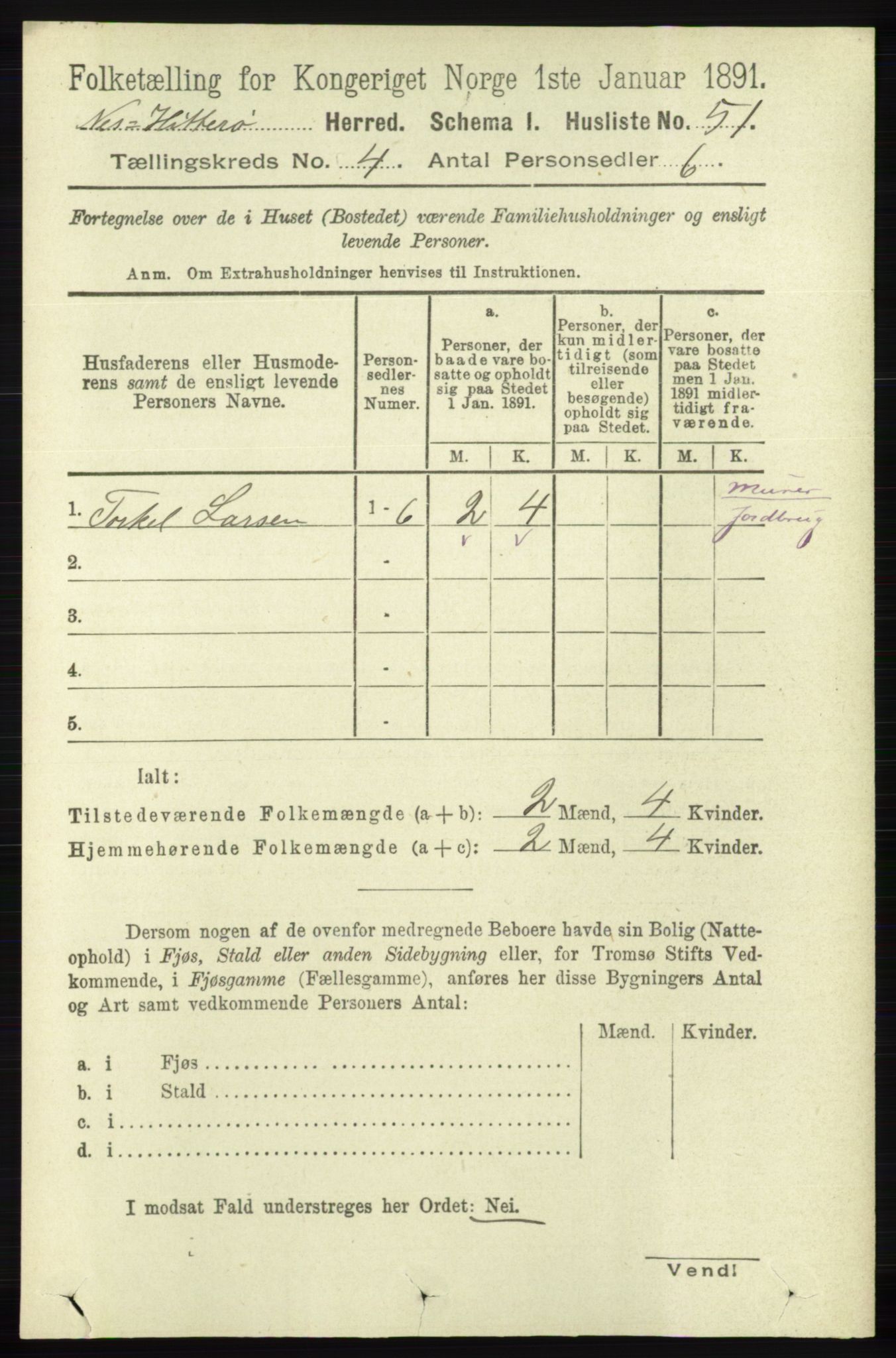 RA, 1891 census for 1043 Hidra og Nes, 1891, p. 1420