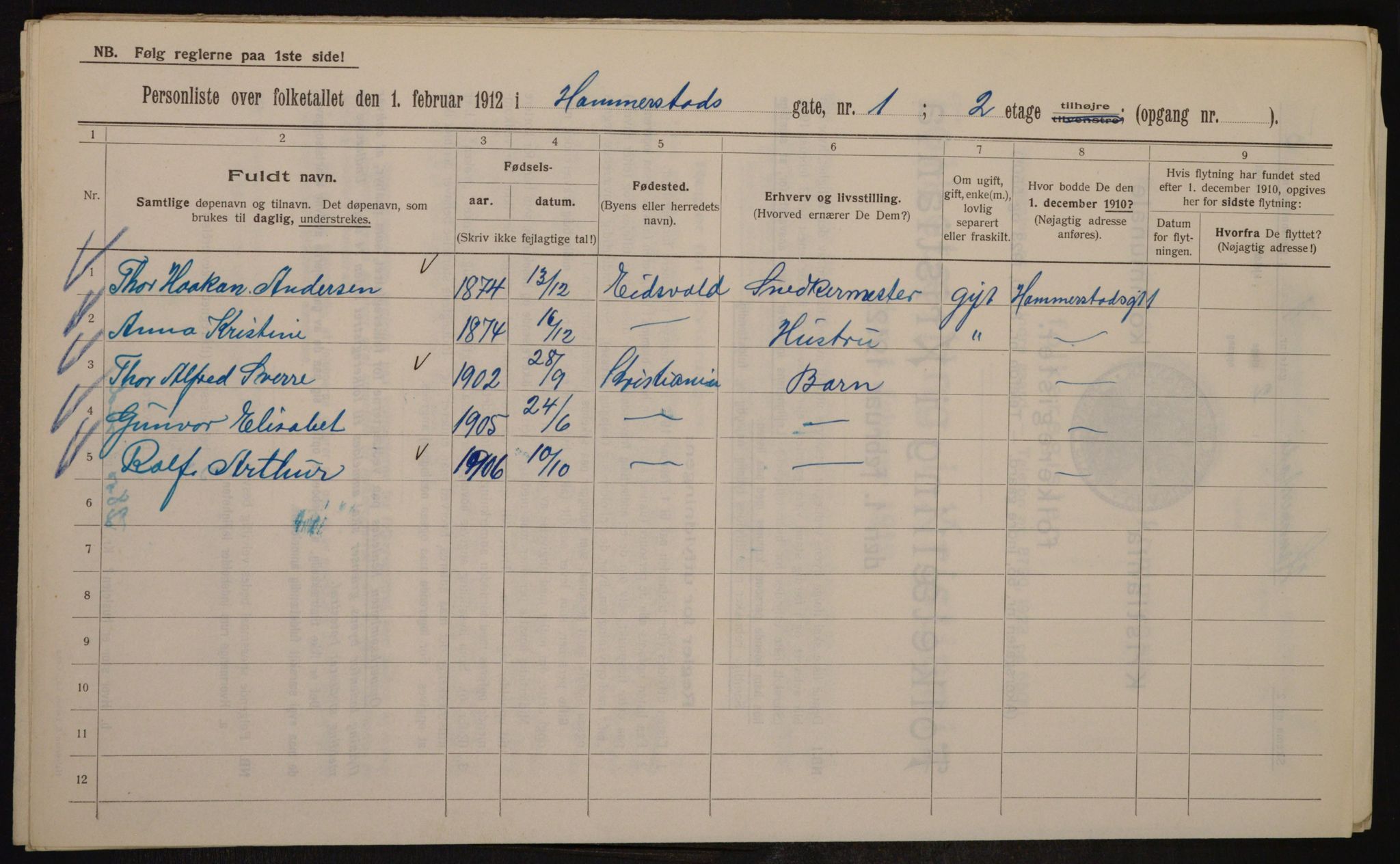 OBA, Municipal Census 1912 for Kristiania, 1912, p. 34500