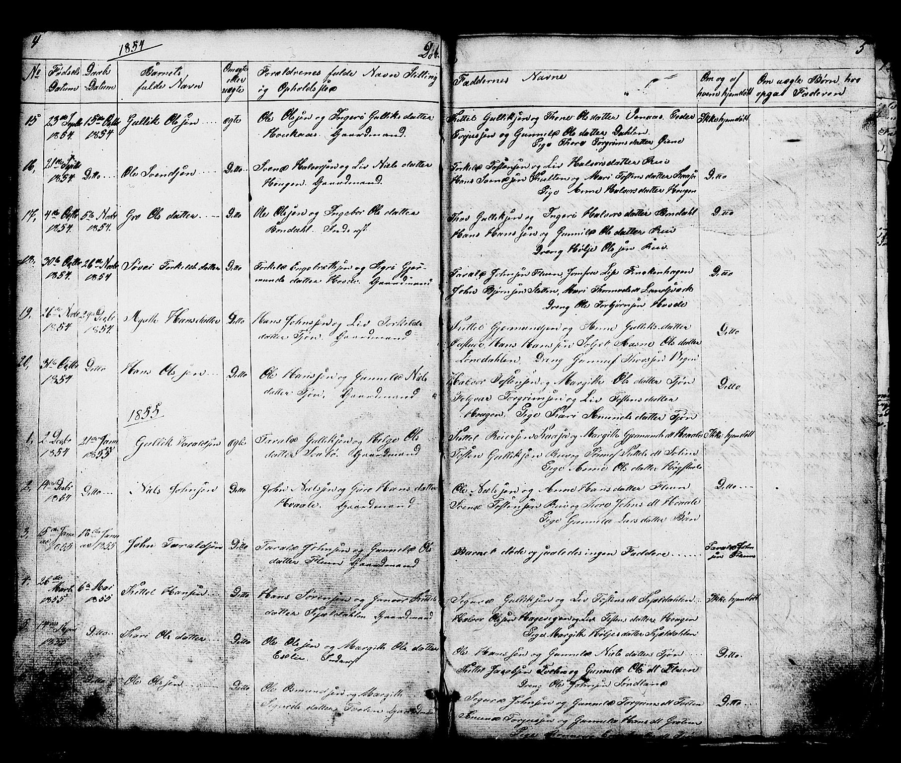 Hjartdal kirkebøker, SAKO/A-270/G/Gc/L0002: Parish register (copy) no. III 2, 1854-1890, p. 4-5