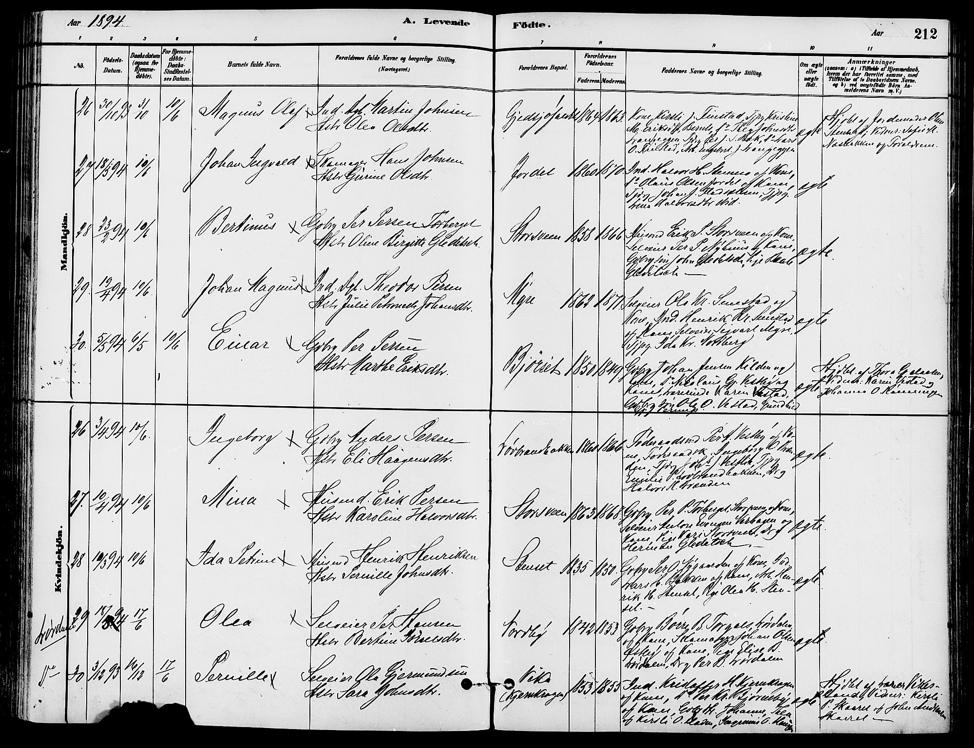 Trysil prestekontor, AV/SAH-PREST-046/H/Ha/Haa/L0008: Parish register (official) no. 8, 1881-1897, p. 212