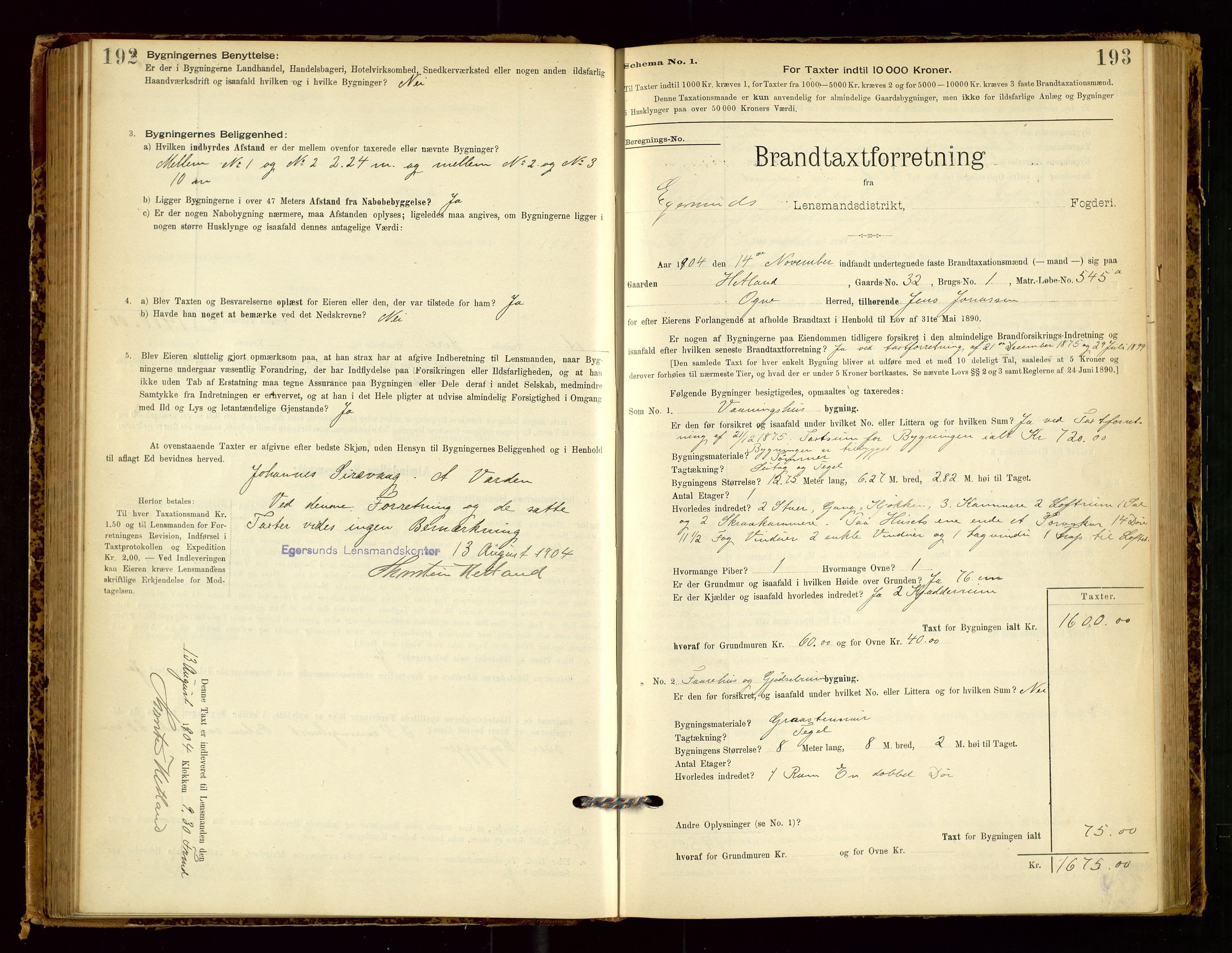 Eigersund lensmannskontor, AV/SAST-A-100171/Gob/L0001: Skjemaprotokoll, 1894-1909, p. 192-193