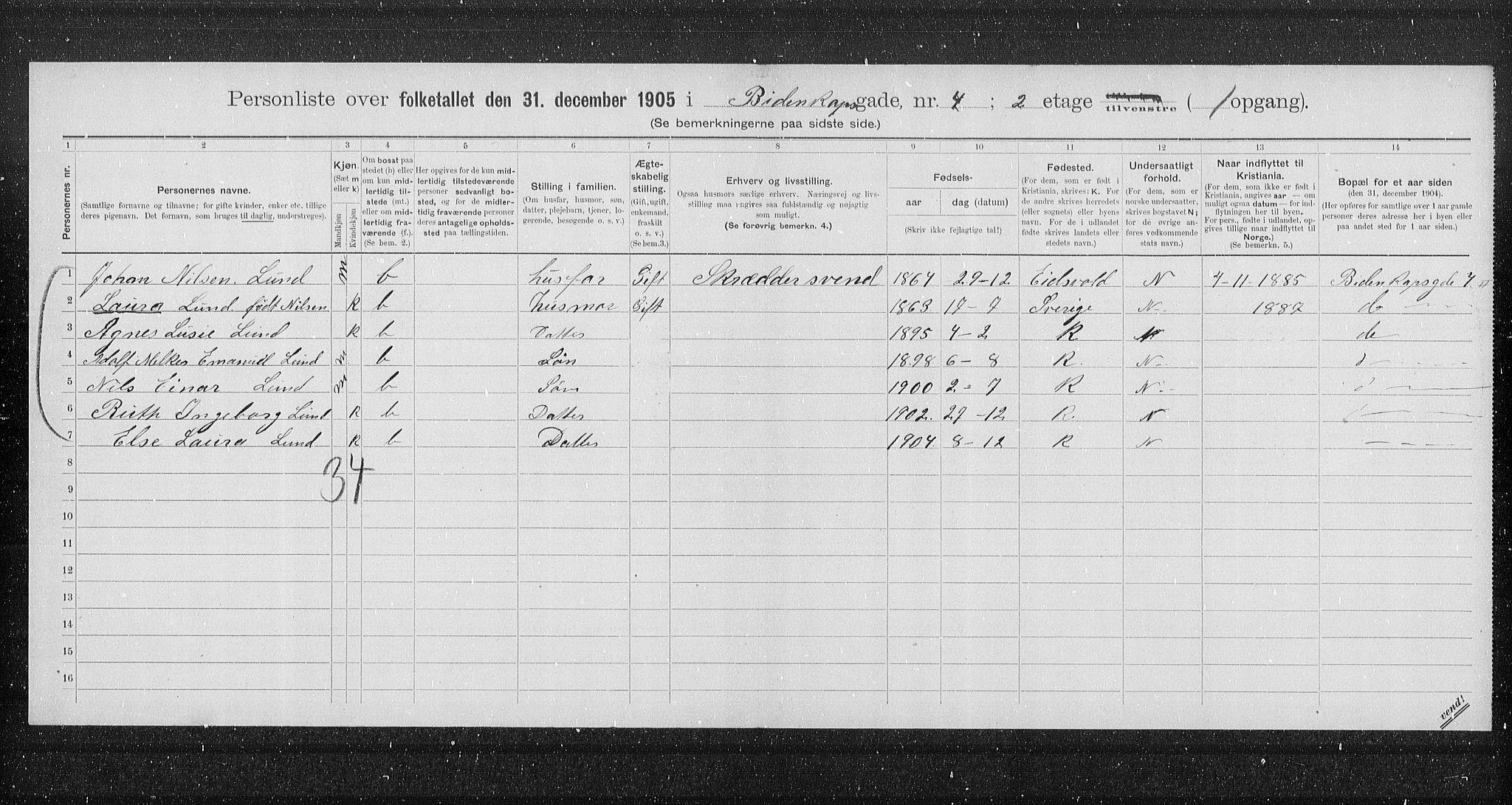 OBA, Municipal Census 1905 for Kristiania, 1905, p. 2315