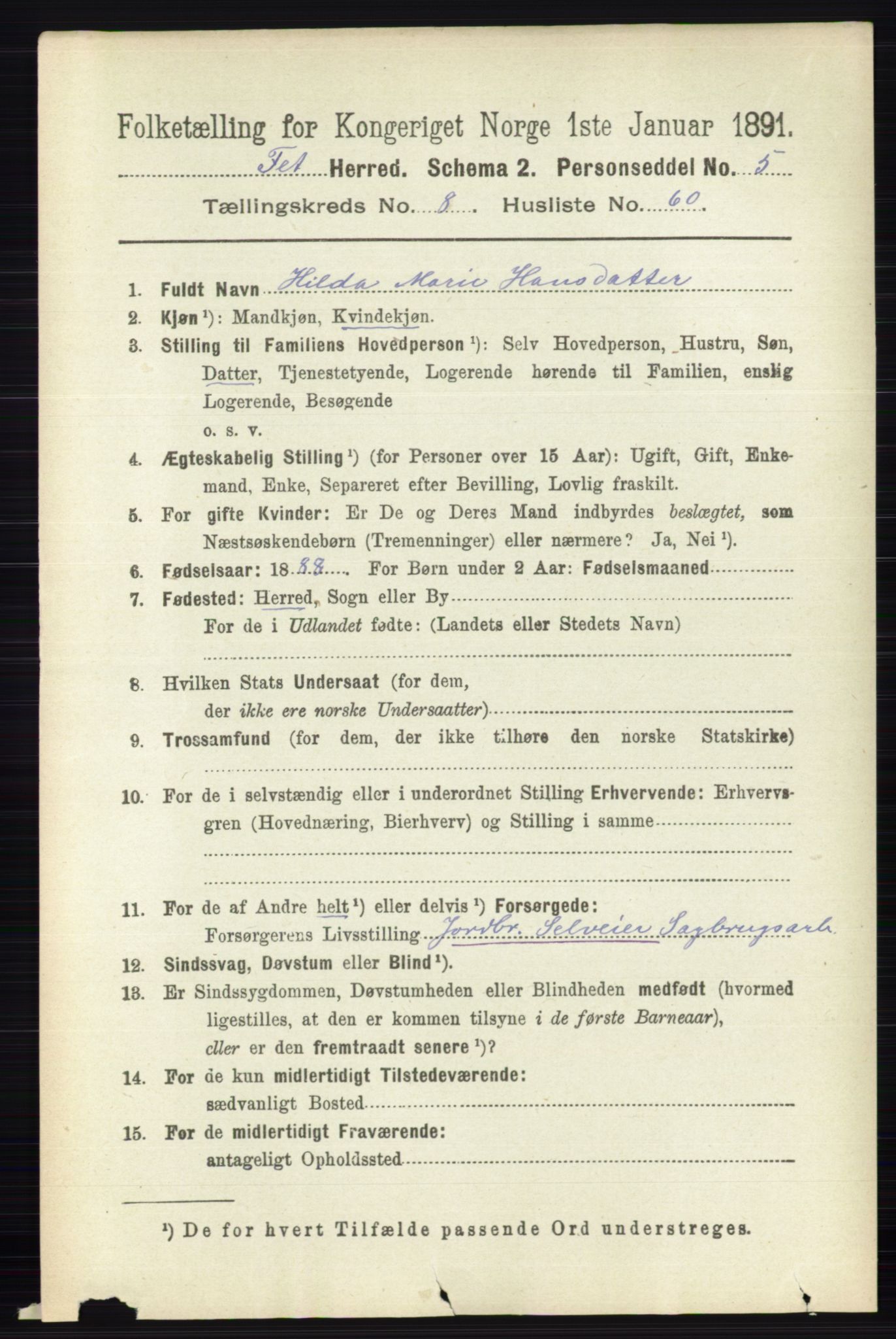 RA, 1891 census for 0227 Fet, 1891, p. 3411