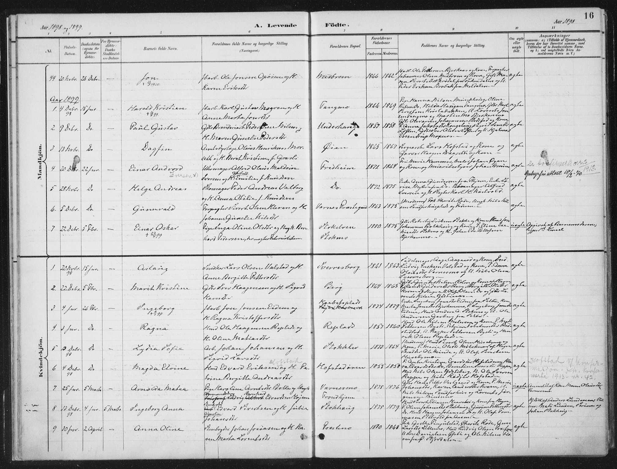 Ministerialprotokoller, klokkerbøker og fødselsregistre - Nord-Trøndelag, SAT/A-1458/709/L0082: Parish register (official) no. 709A22, 1896-1916, p. 16