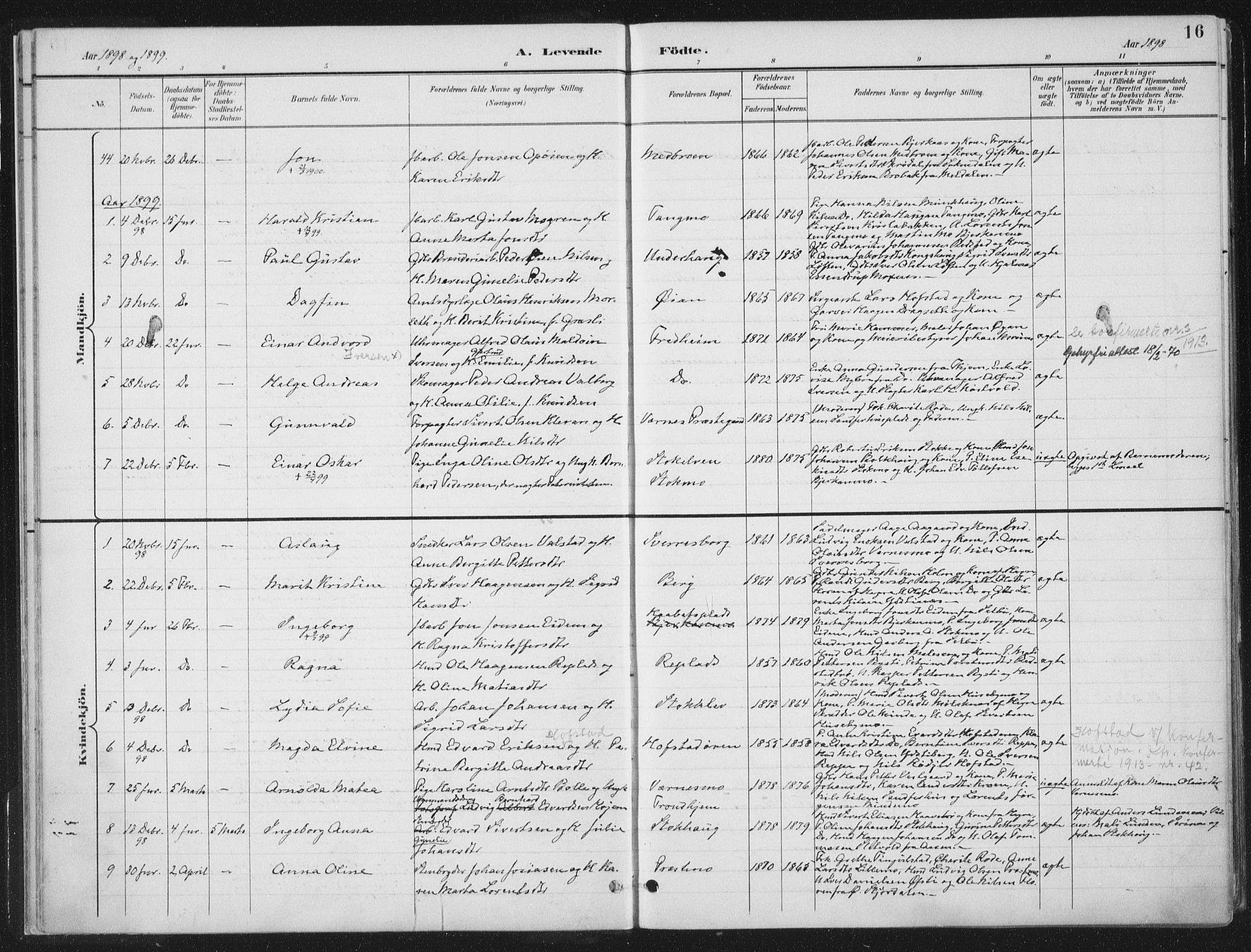 Ministerialprotokoller, klokkerbøker og fødselsregistre - Nord-Trøndelag, AV/SAT-A-1458/709/L0082: Parish register (official) no. 709A22, 1896-1916, p. 16