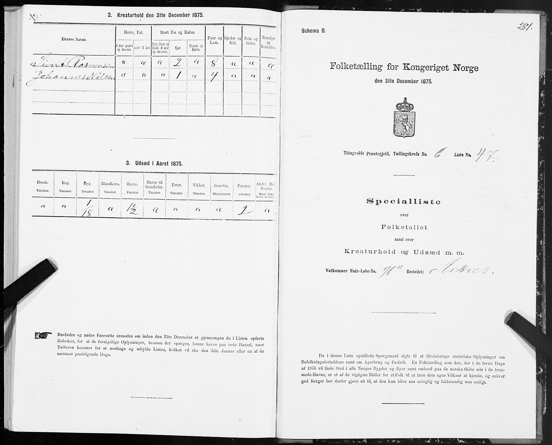 SAT, 1875 census for 1560P Tingvoll, 1875, p. 2281