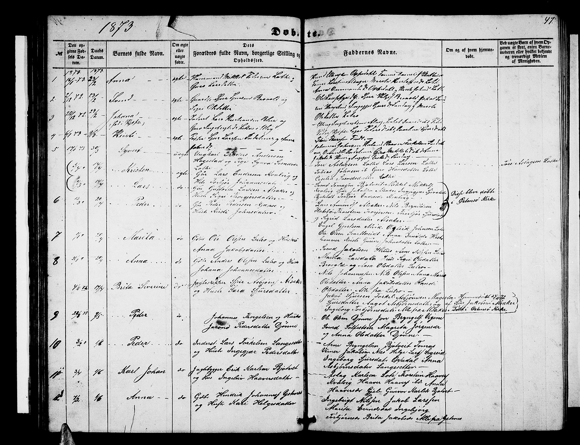 Ullensvang sokneprestembete, SAB/A-78701/H/Hab: Parish register (copy) no. E 6, 1857-1886, p. 47