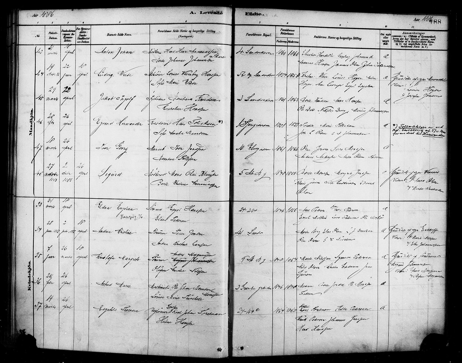 Sandviken Sokneprestembete, AV/SAB-A-77601/H/Ha/L0004: Parish register (official) no. B 1, 1878-1891, p. 188