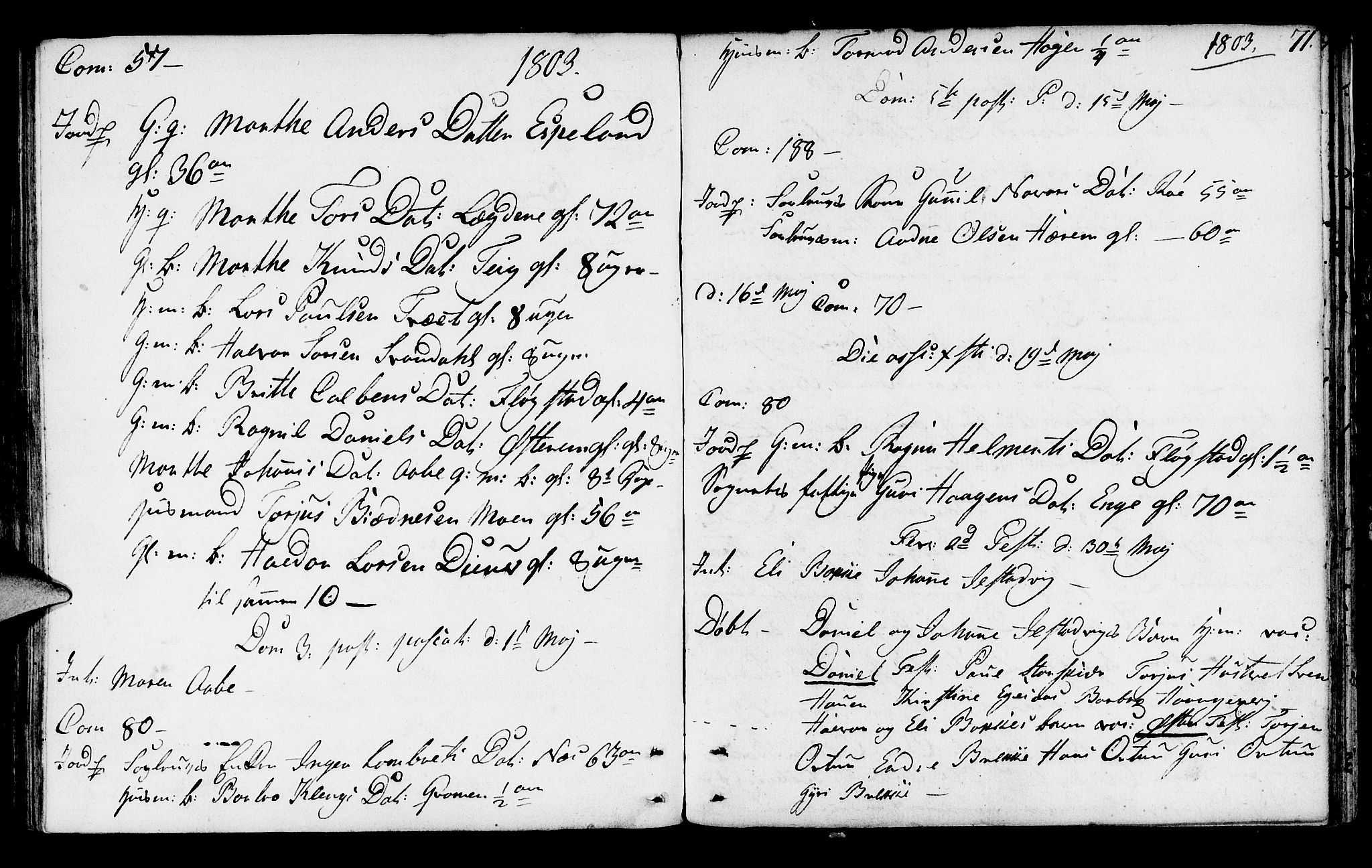 Suldal sokneprestkontor, AV/SAST-A-101845/01/IV/L0002: Parish register (official) no. A 2, 1780-1808, p. 71