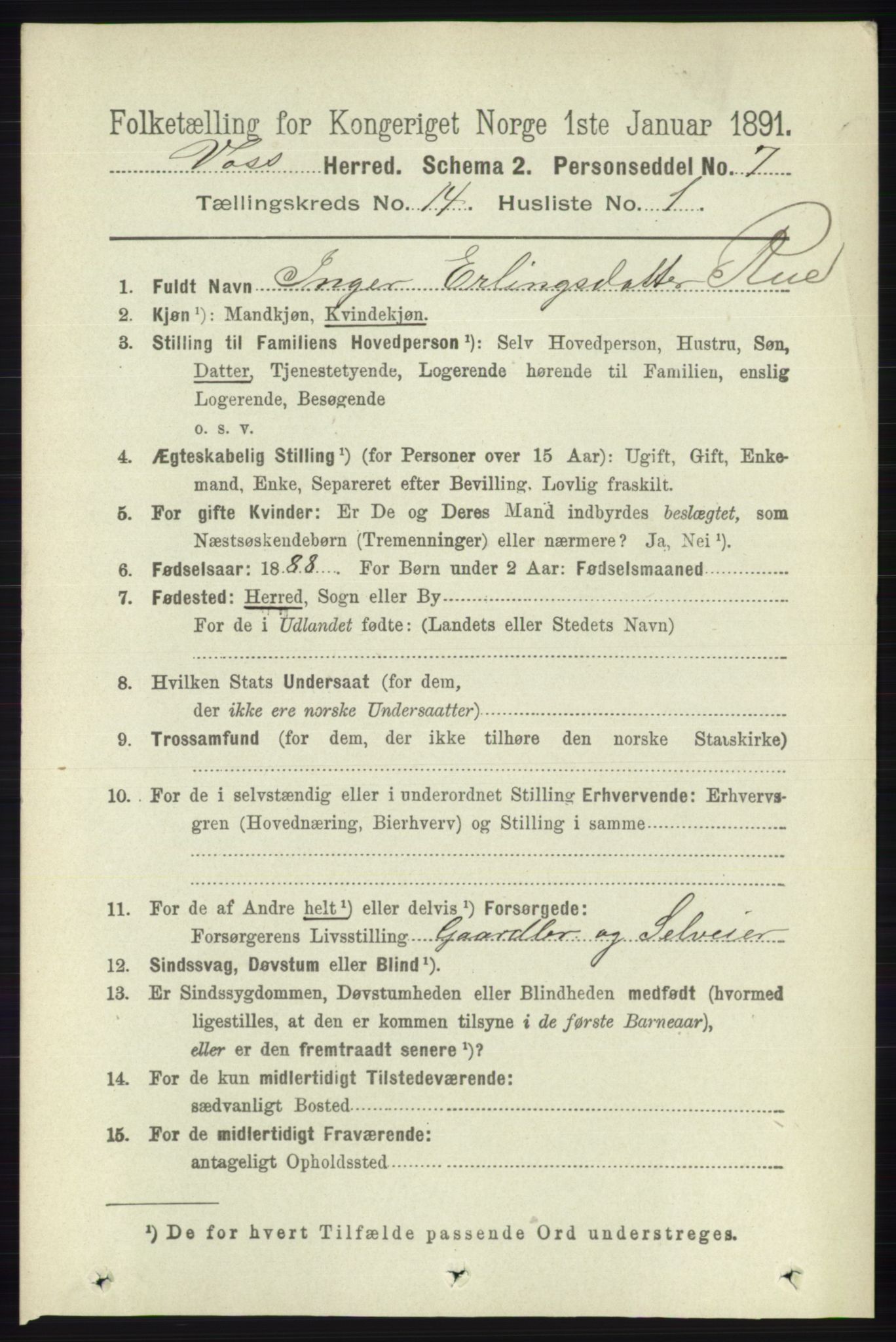 RA, 1891 census for 1235 Voss, 1891, p. 7263