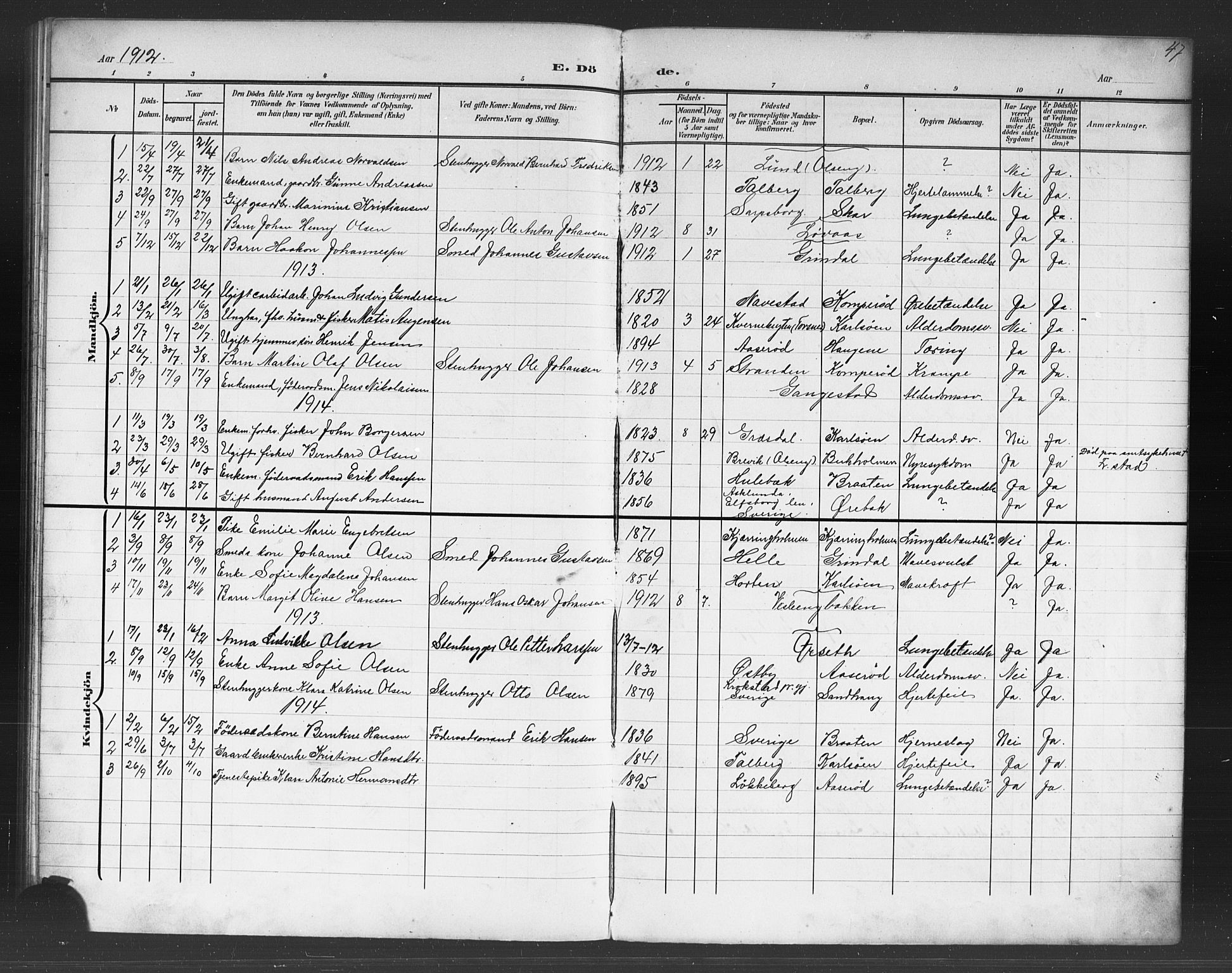 Skjeberg prestekontor Kirkebøker, SAO/A-10923/G/Gb/L0001: Parish register (copy) no. II 1, 1901-1919, p. 47