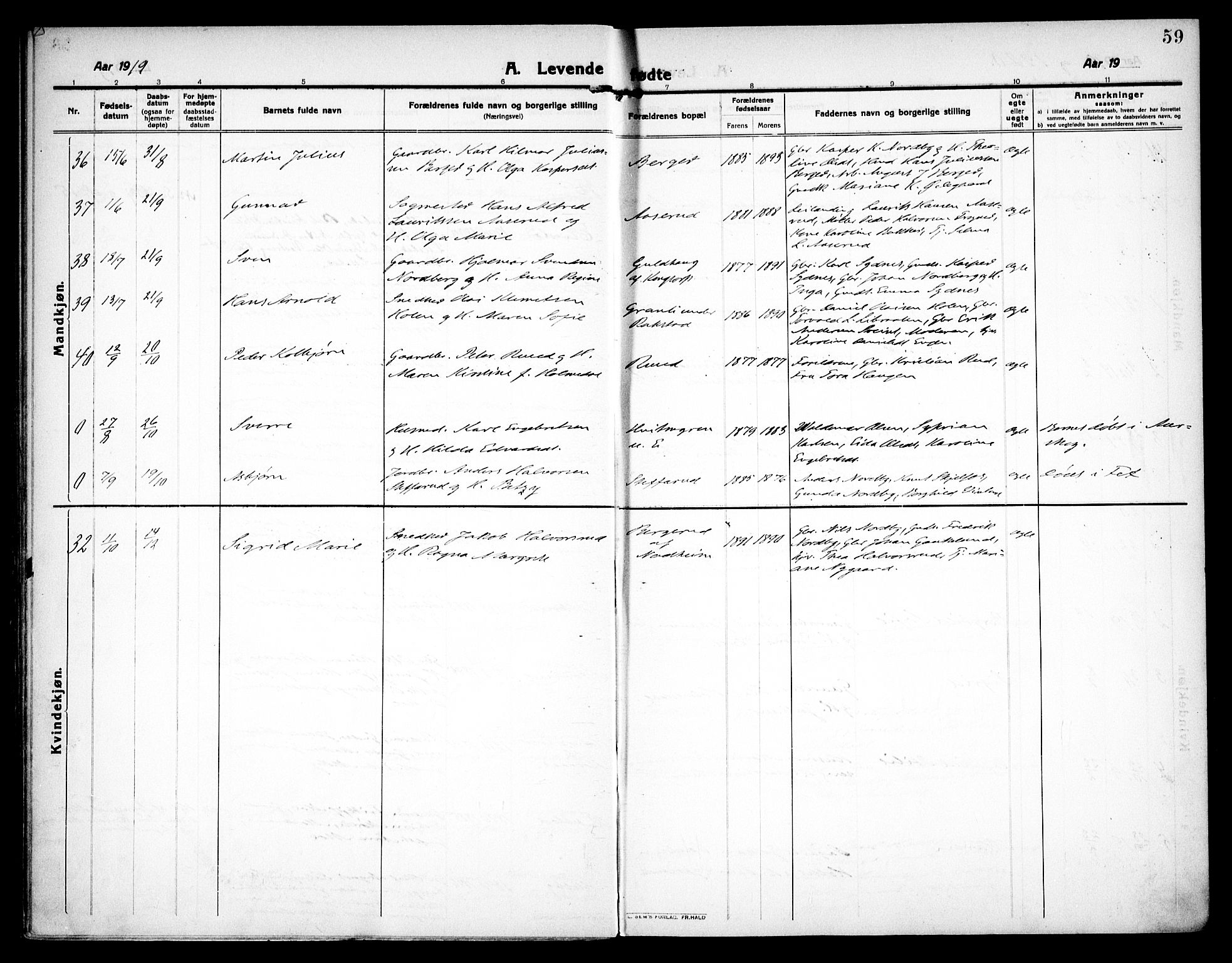 Høland prestekontor Kirkebøker, SAO/A-10346a/F/Fa/L0016: Parish register (official) no. I 16, 1912-1921, p. 59