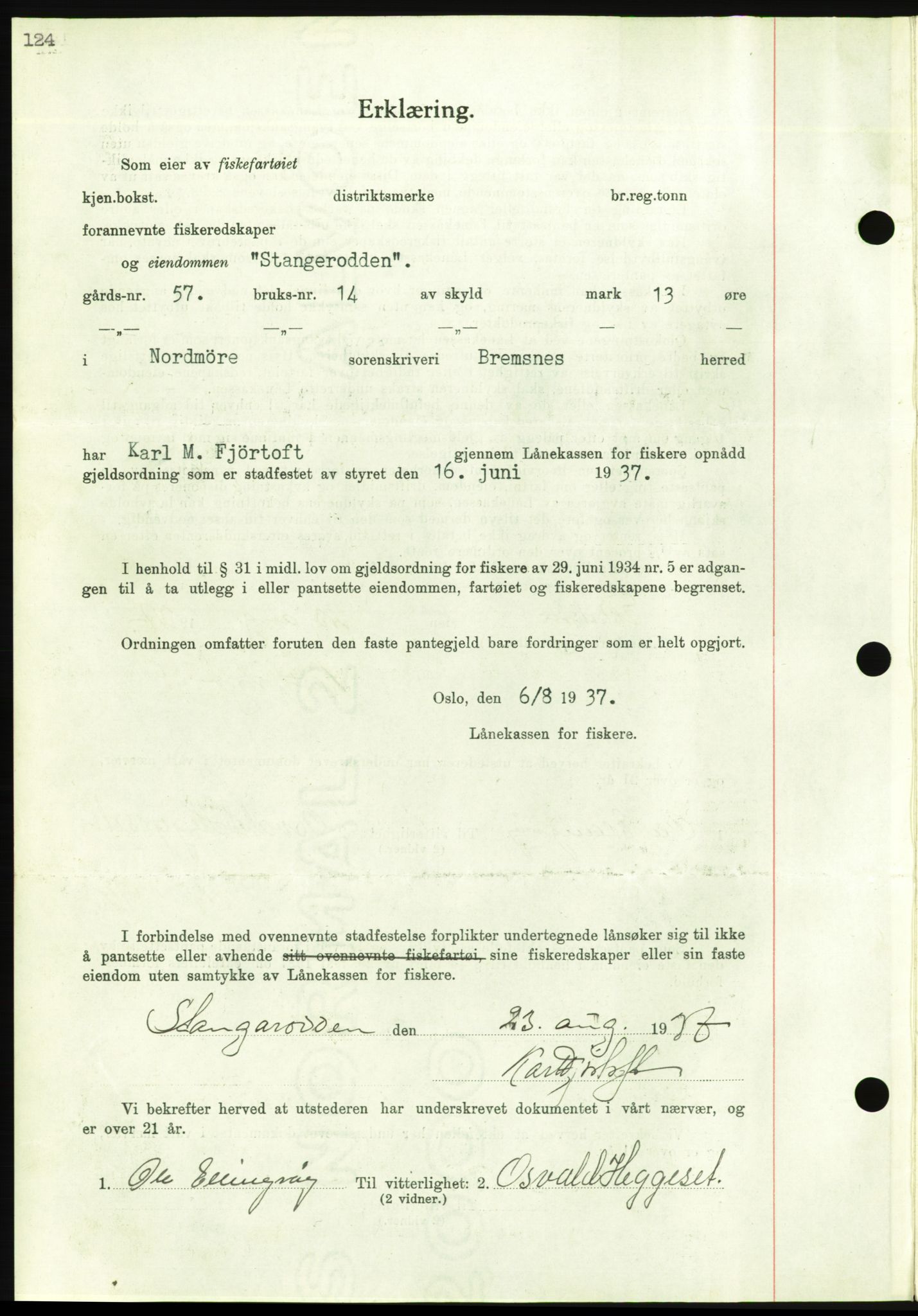 Nordmøre sorenskriveri, AV/SAT-A-4132/1/2/2Ca/L0092: Mortgage book no. B82, 1937-1938, Diary no: : 2567/1937