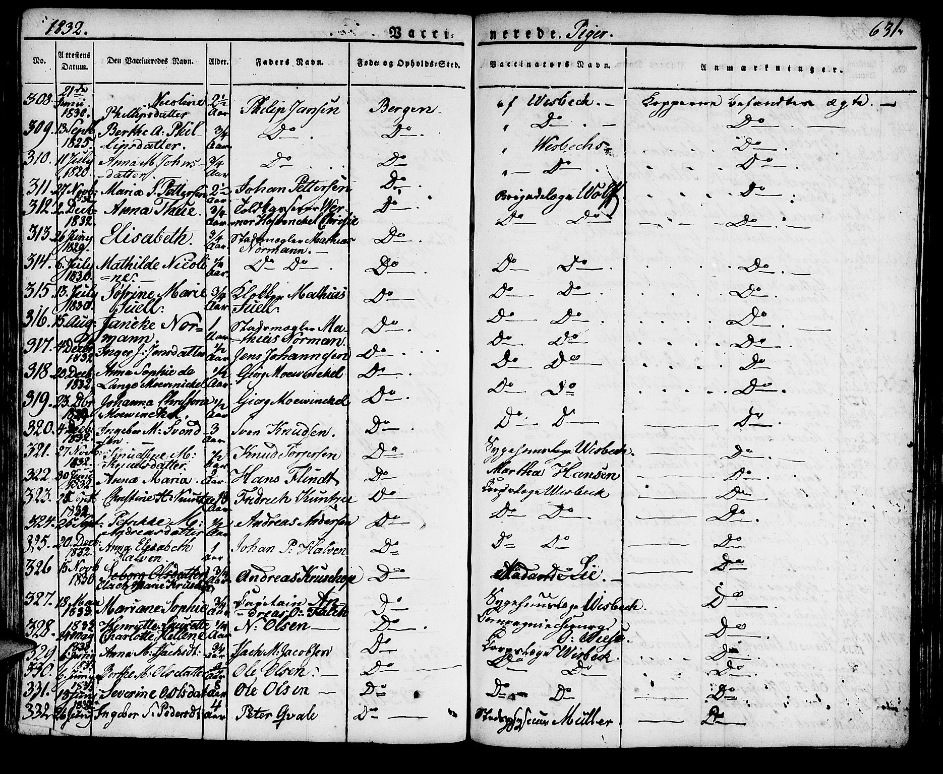 Domkirken sokneprestembete, SAB/A-74801/H/Haa/L0012: Parish register (official) no. A 12, 1821-1840, p. 631