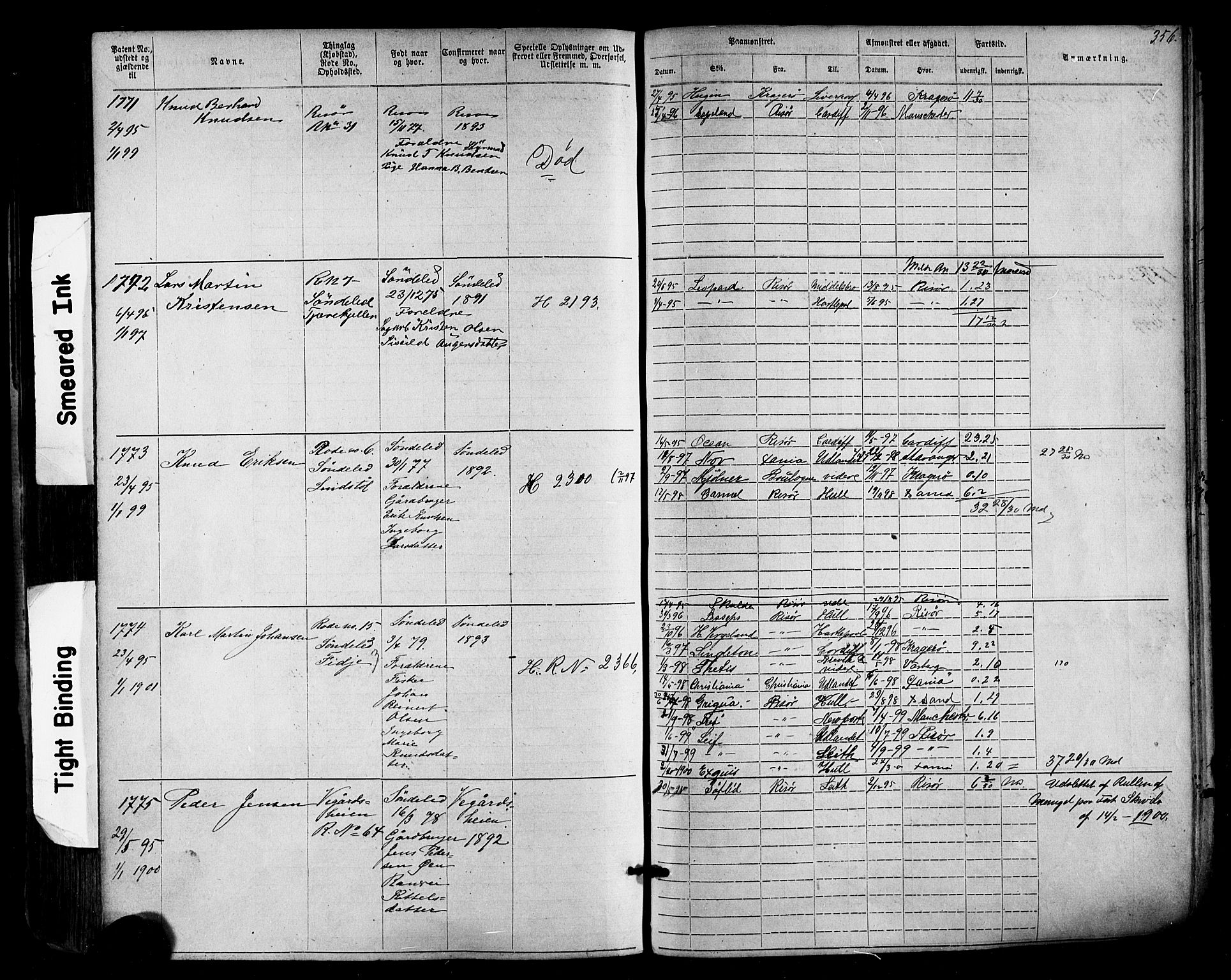 Risør mønstringskrets, SAK/2031-0010/F/Fa/L0003: Annotasjonsrulle nr 1-1913 med register, T-7, 1863-1899, p. 298
