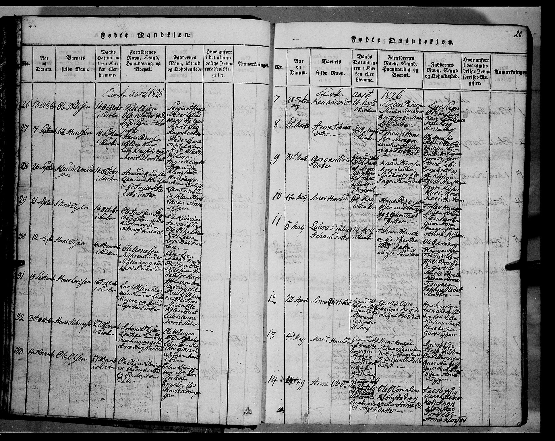 Fron prestekontor, SAH/PREST-078/H/Ha/Hab/L0002: Parish register (copy) no. 2, 1816-1850, p. 26