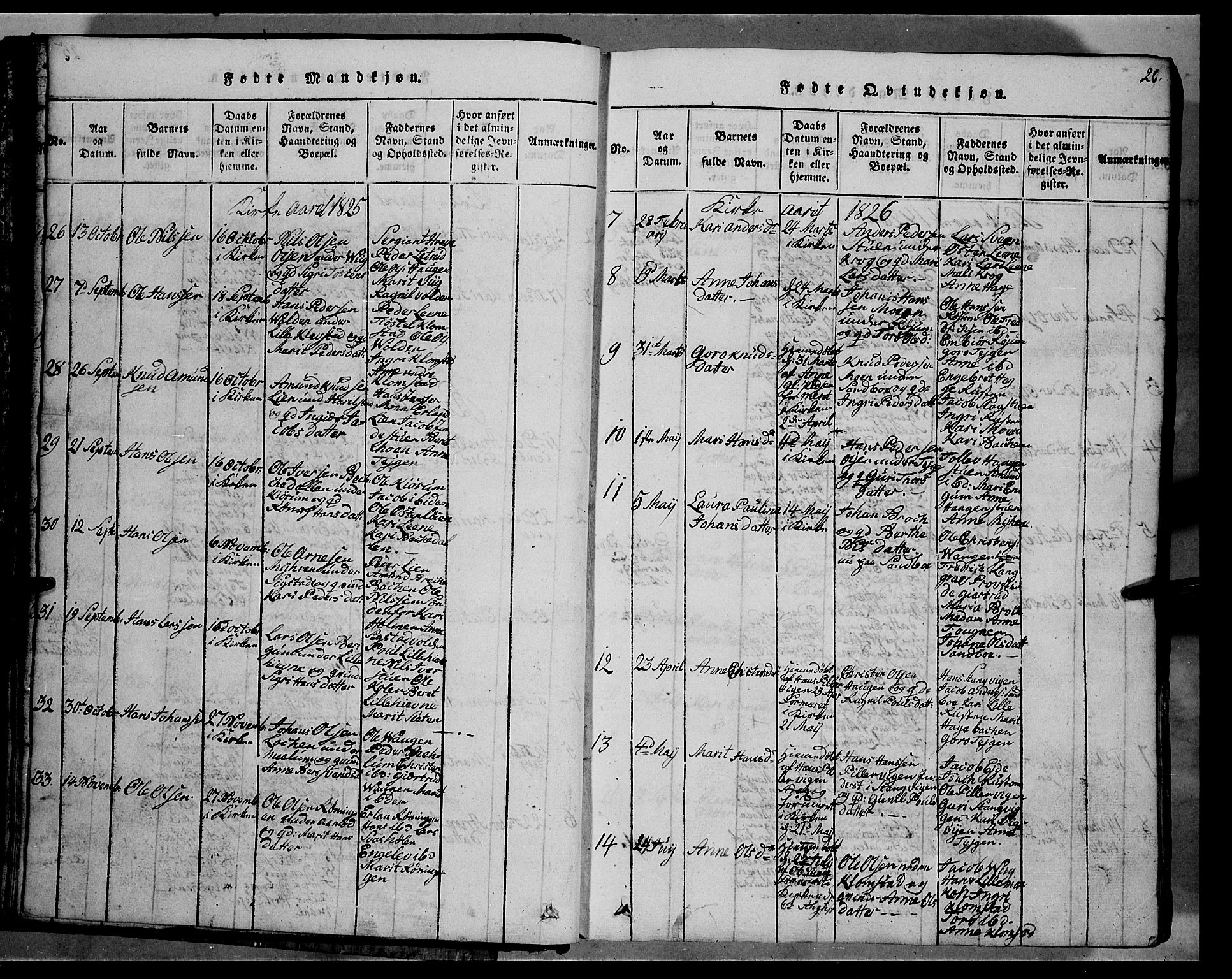 Fron prestekontor, AV/SAH-PREST-078/H/Ha/Hab/L0002: Parish register (copy) no. 2, 1816-1850, p. 26