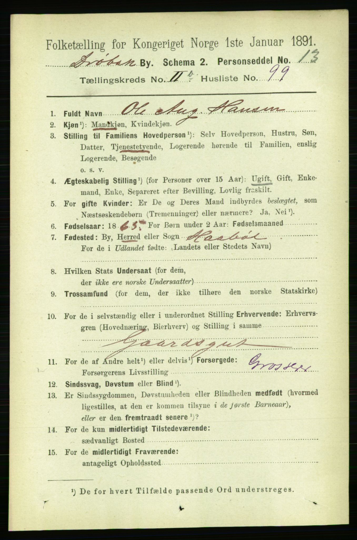 RA, 1891 census for 0203 Drøbak, 1891, p. 1872