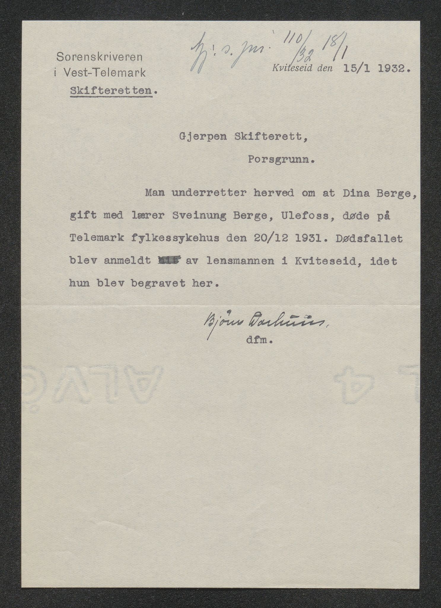 Nedre Telemark sorenskriveri, SAKO/A-135/H/Ha/Hab/L0008: Dødsfallsfortegnelser
, 1931-1935, p. 477