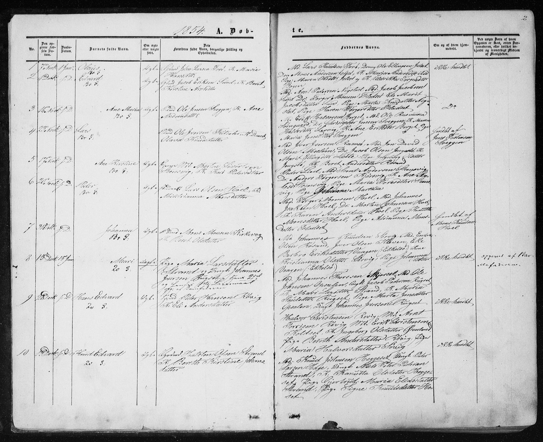 Ministerialprotokoller, klokkerbøker og fødselsregistre - Møre og Romsdal, AV/SAT-A-1454/568/L0804: Parish register (official) no. 568A11, 1854-1868, p. 2