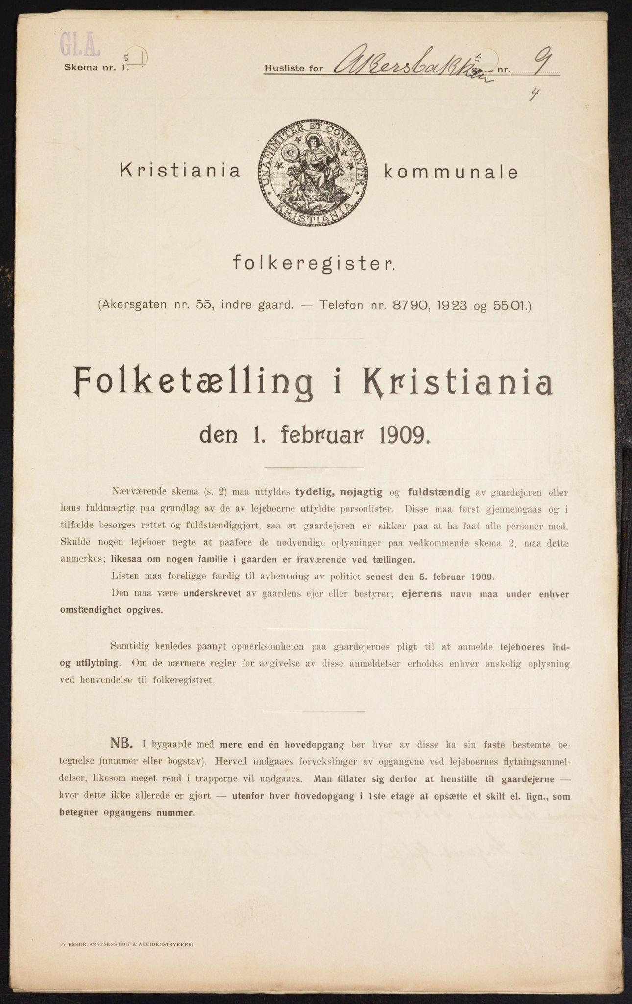 OBA, Municipal Census 1909 for Kristiania, 1909, p. 40