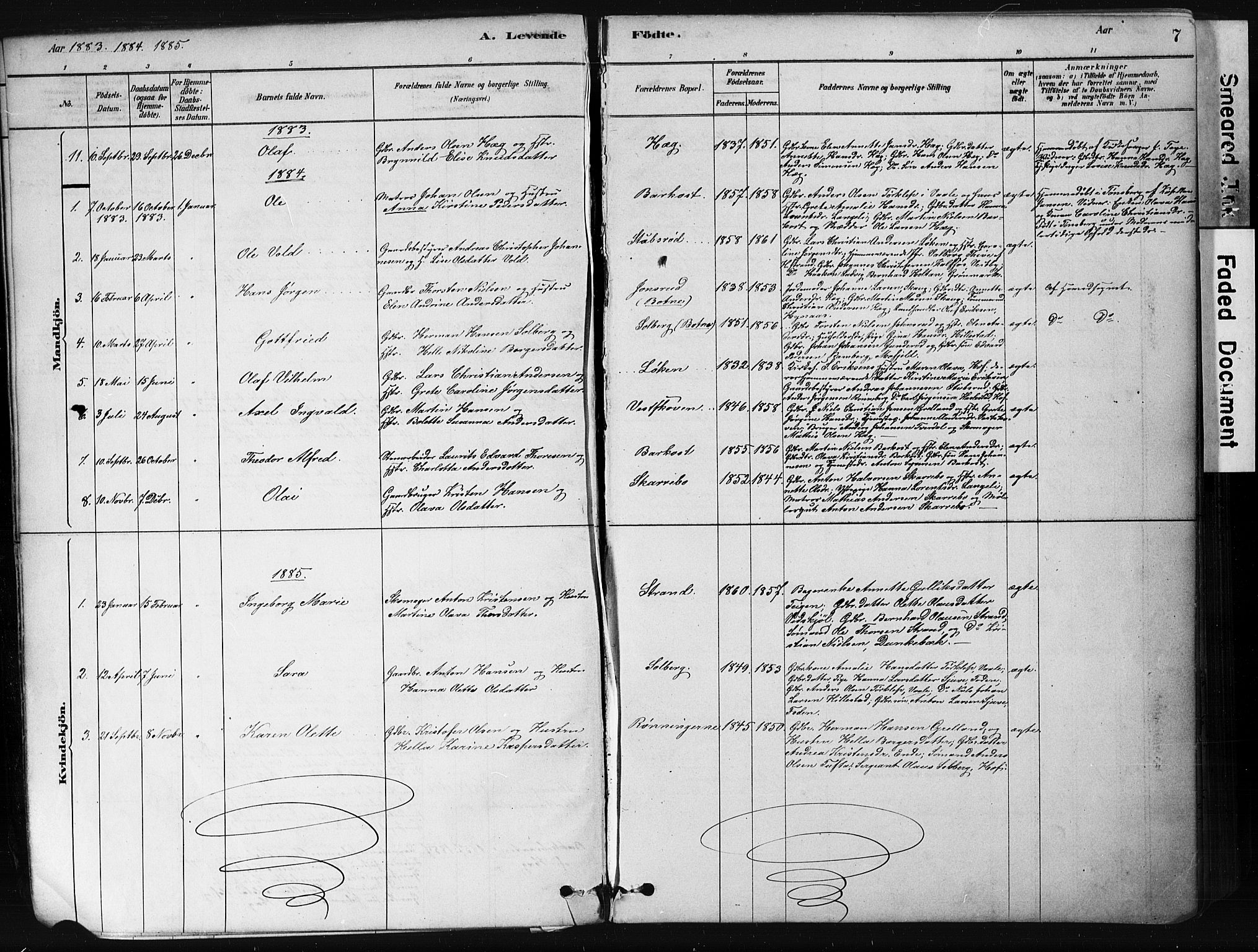 Botne kirkebøker, AV/SAKO-A-340/F/Fb/L0001: Parish register (official) no. II 1, 1878-1902, p. 7