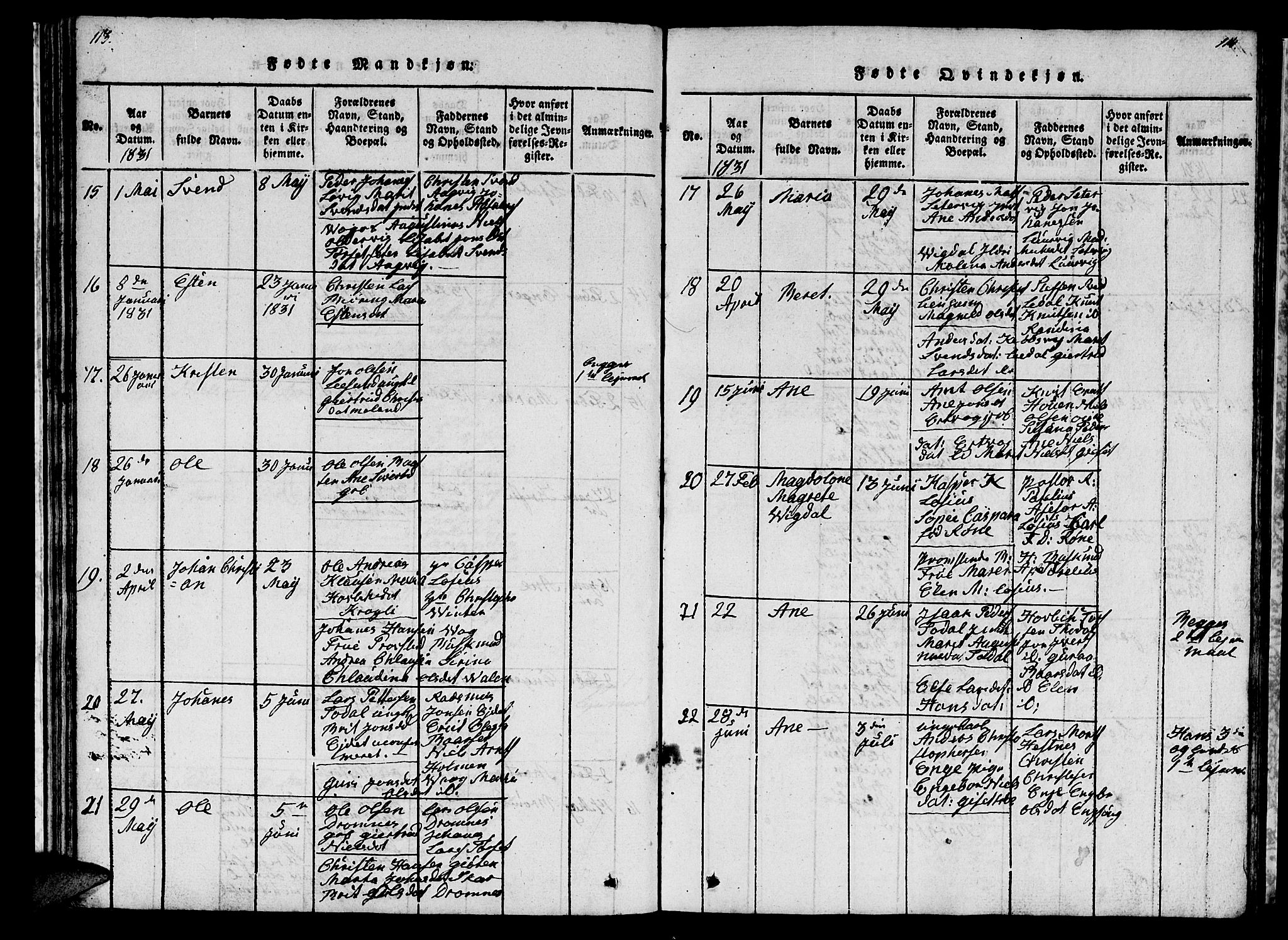 Ministerialprotokoller, klokkerbøker og fødselsregistre - Møre og Romsdal, AV/SAT-A-1454/578/L0908: Parish register (copy) no. 578C01, 1819-1837, p. 113-114