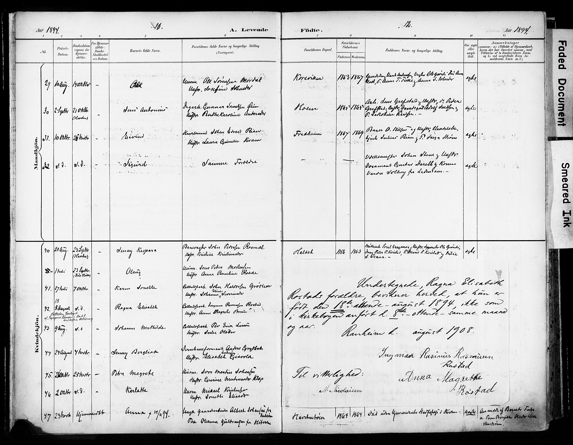 Ministerialprotokoller, klokkerbøker og fødselsregistre - Sør-Trøndelag, SAT/A-1456/606/L0301: Parish register (official) no. 606A16, 1894-1907, p. 11-12