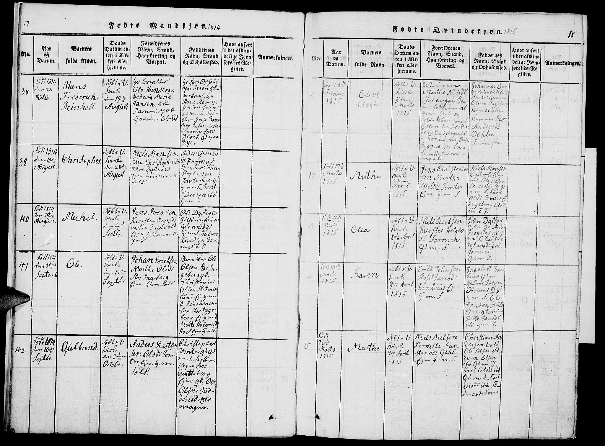 Vang prestekontor, Hedmark, SAH/PREST-008/H/Ha/Haa/L0007: Parish register (official) no. 7, 1813-1826, p. 17-18