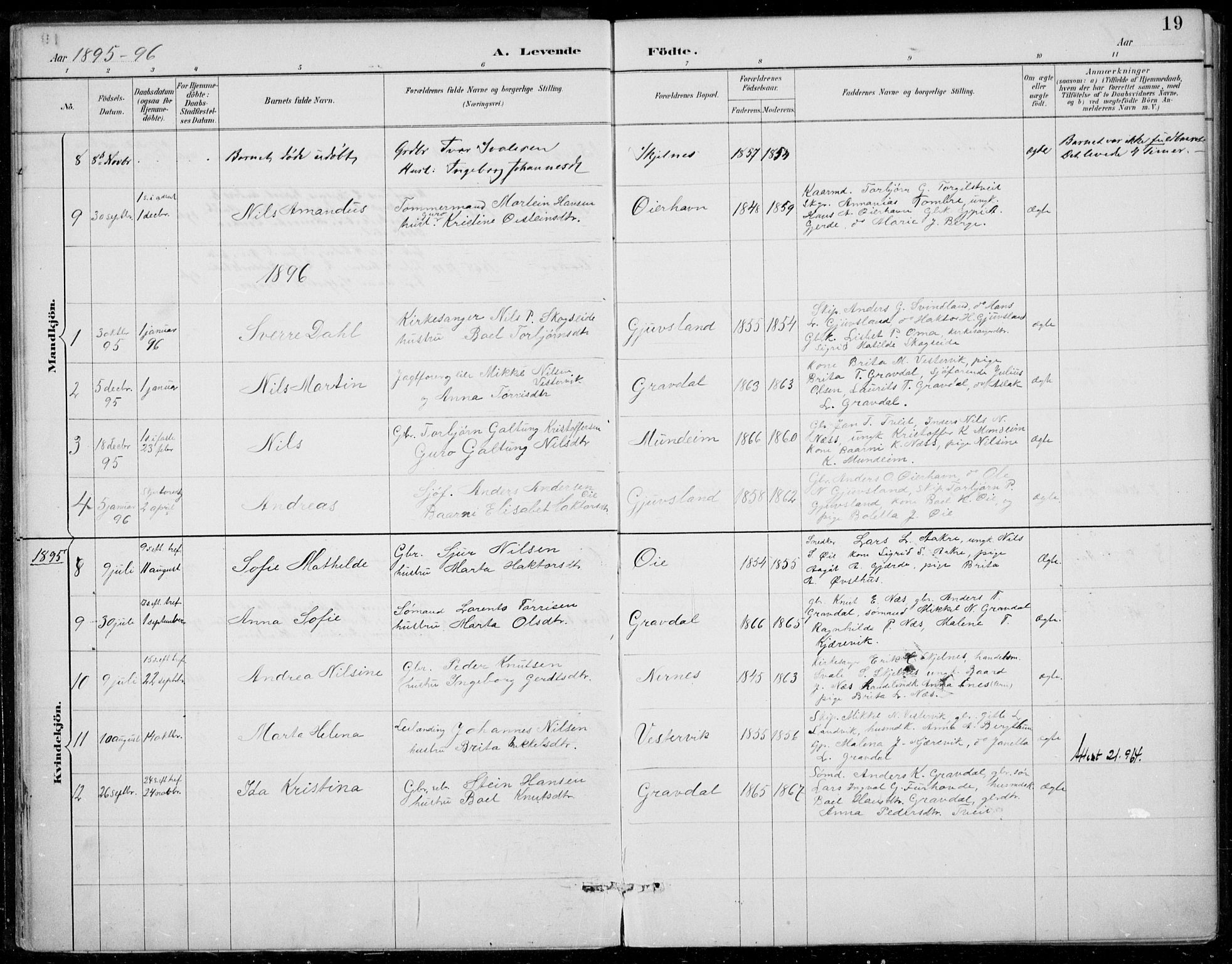 Strandebarm sokneprestembete, SAB/A-78401/H/Haa: Parish register (official) no. D  1, 1886-1912, p. 19