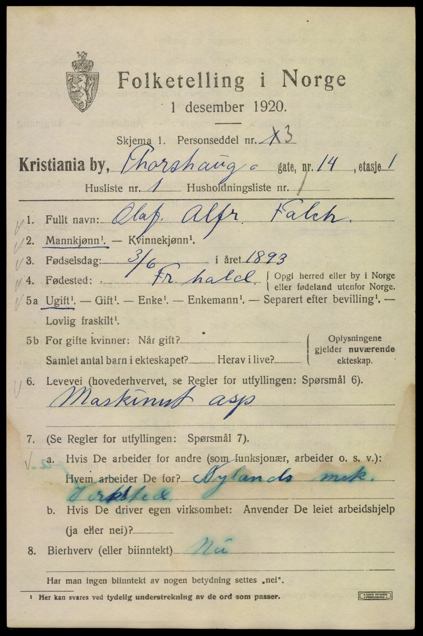 SAO, 1920 census for Kristiania, 1920, p. 592491