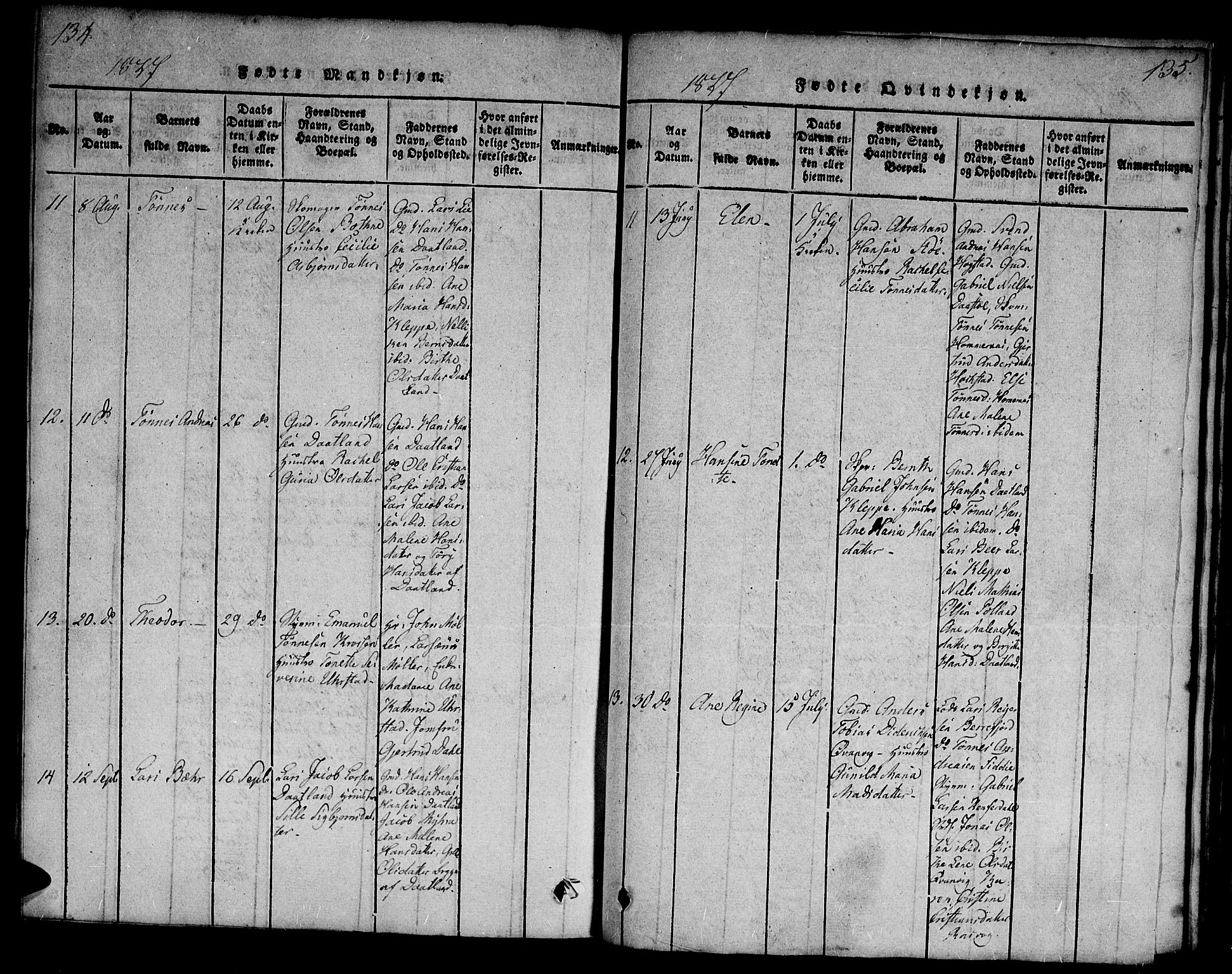 Flekkefjord sokneprestkontor, AV/SAK-1111-0012/F/Fa/Fab/L0003: Parish register (official) no. A 3, 1815-1830, p. 134-135