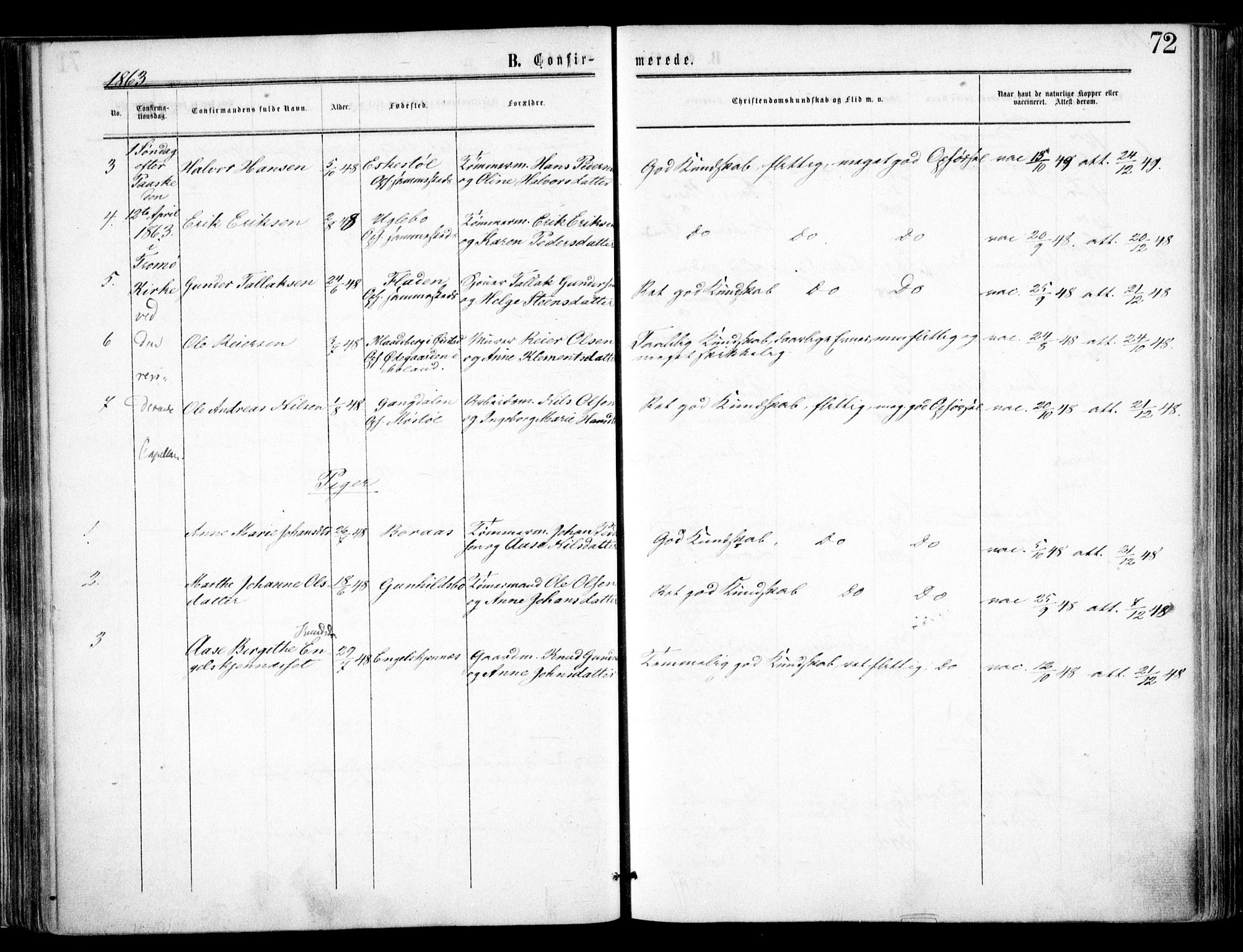 Austre Moland sokneprestkontor, SAK/1111-0001/F/Fa/Faa/L0008: Parish register (official) no. A 8, 1858-1868, p. 72