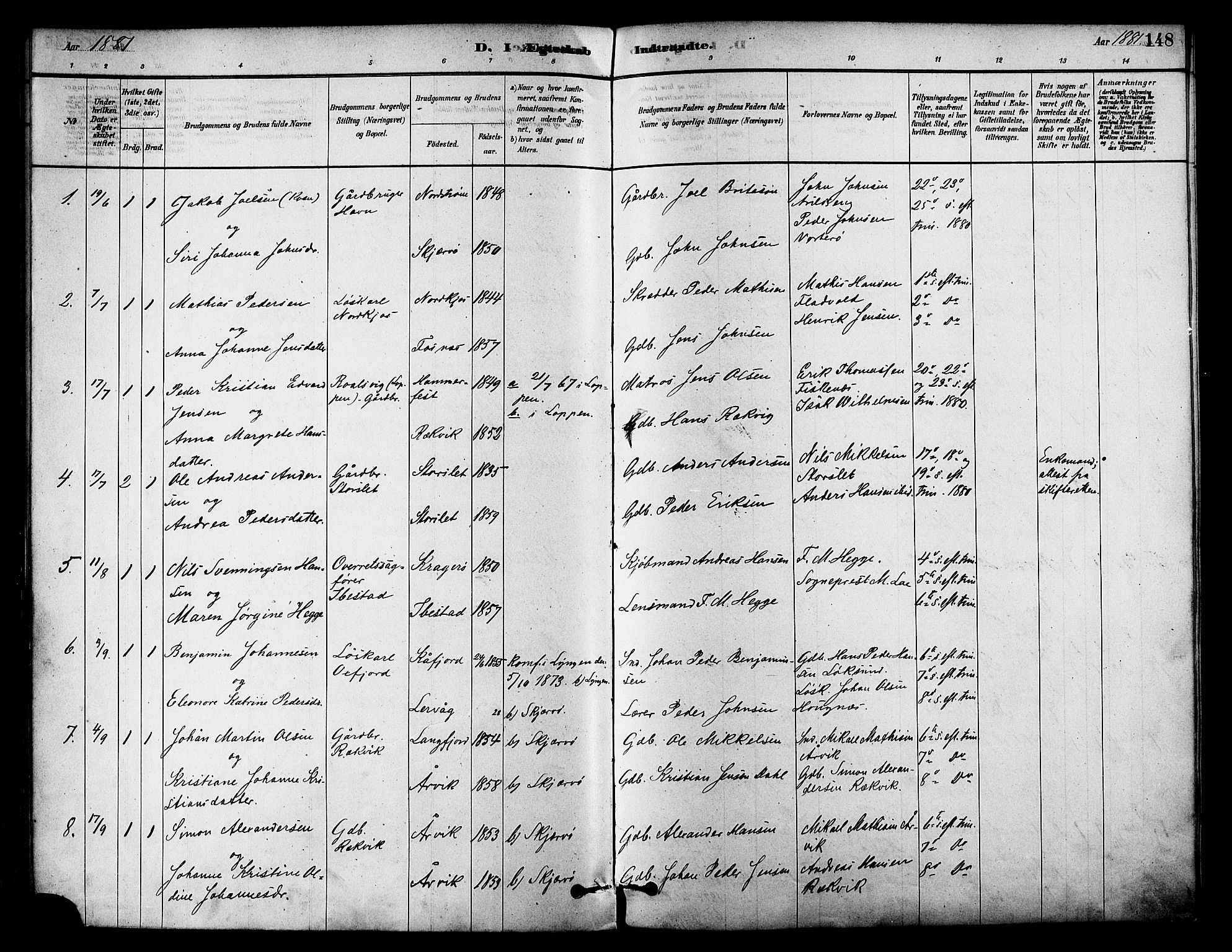 Skjervøy sokneprestkontor, SATØ/S-1300/H/Ha/Haa/L0009kirke: Parish register (official) no. 9, 1878-1887, p. 148