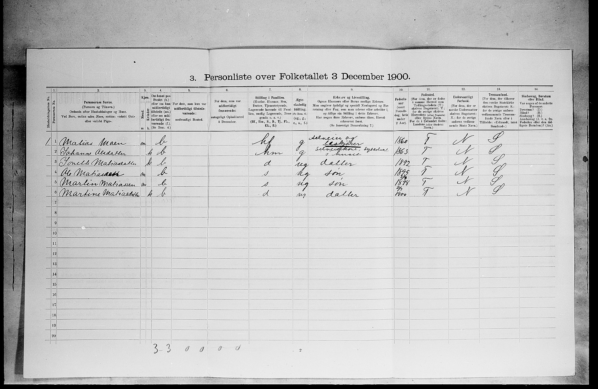 SAH, 1900 census for Elverum, 1900, p. 2869