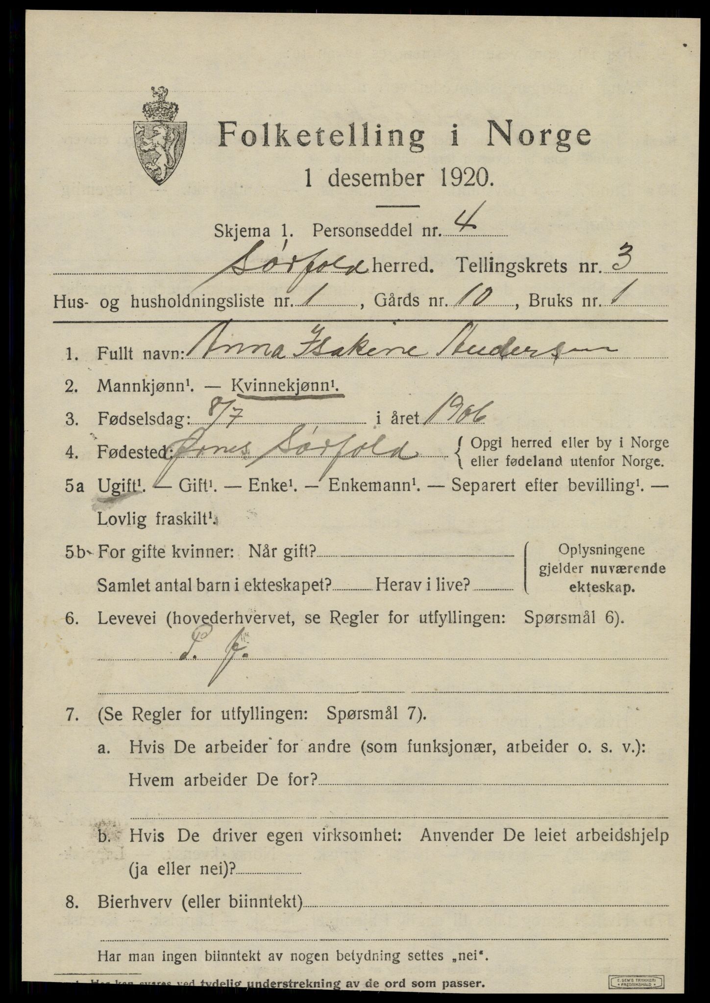 SAT, 1920 census for Sørfold, 1920, p. 1915