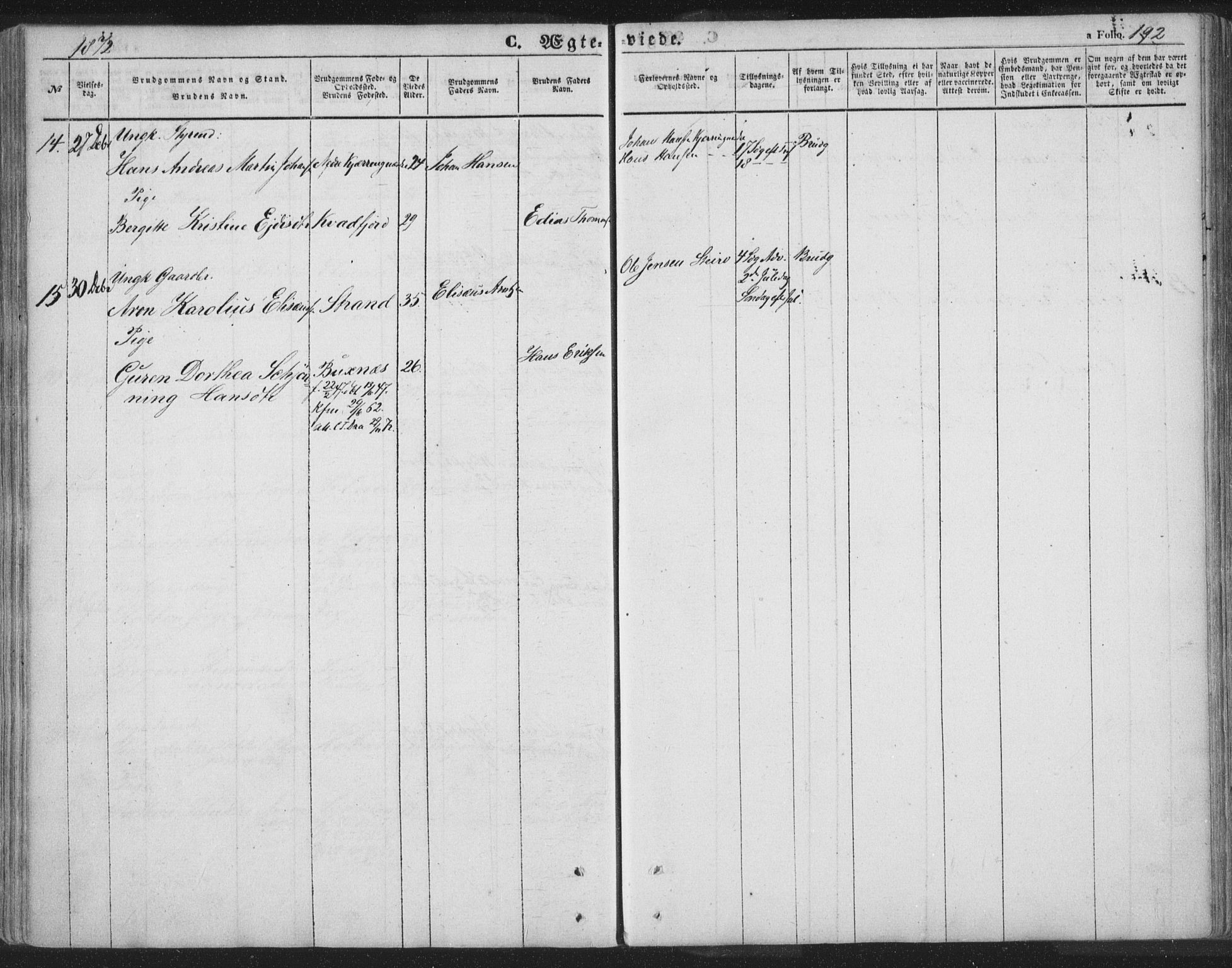 Ministerialprotokoller, klokkerbøker og fødselsregistre - Nordland, AV/SAT-A-1459/895/L1369: Parish register (official) no. 895A04, 1852-1872, p. 192