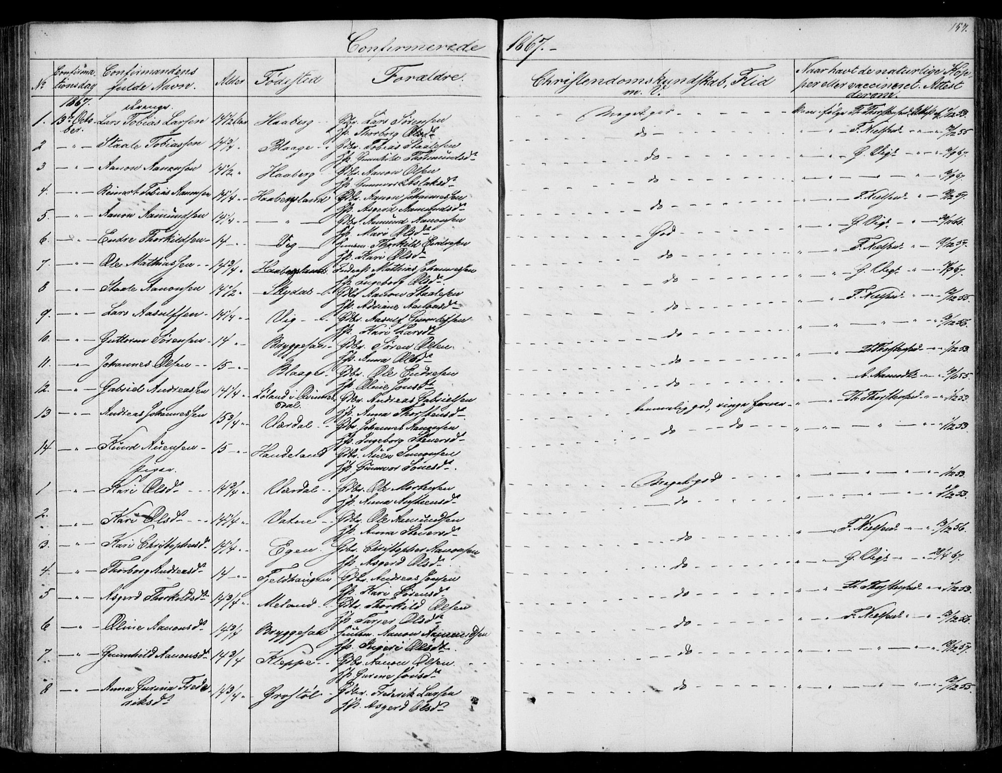 Hægebostad sokneprestkontor, SAK/1111-0024/F/Fa/Fab/L0002: Parish register (official) no. A 2, 1836-1872, p. 157