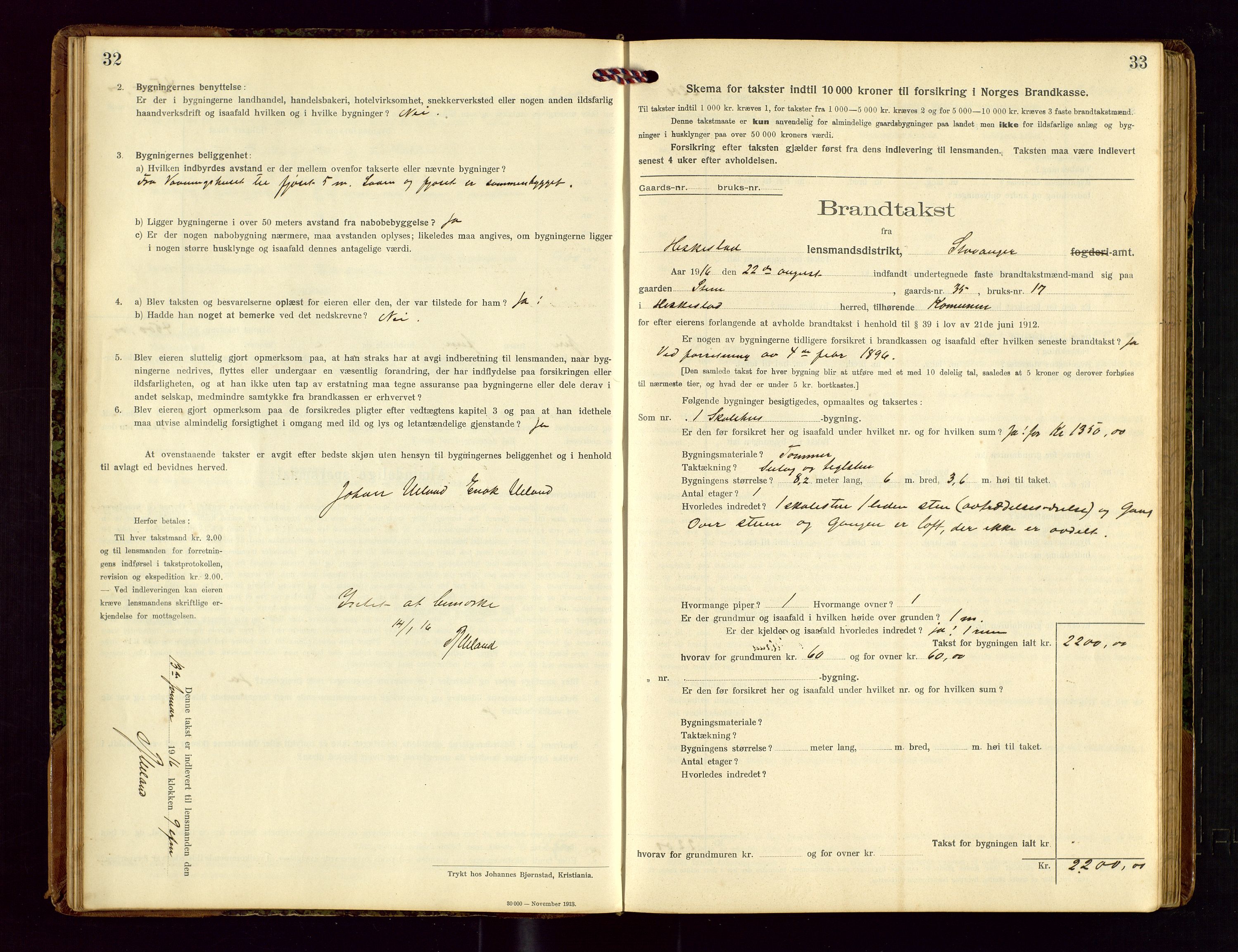 Heskestad lensmannskontor, AV/SAST-A-100304/Gob/L0002: "Brandtakstprotokol", 1915-1922, p. 32-33