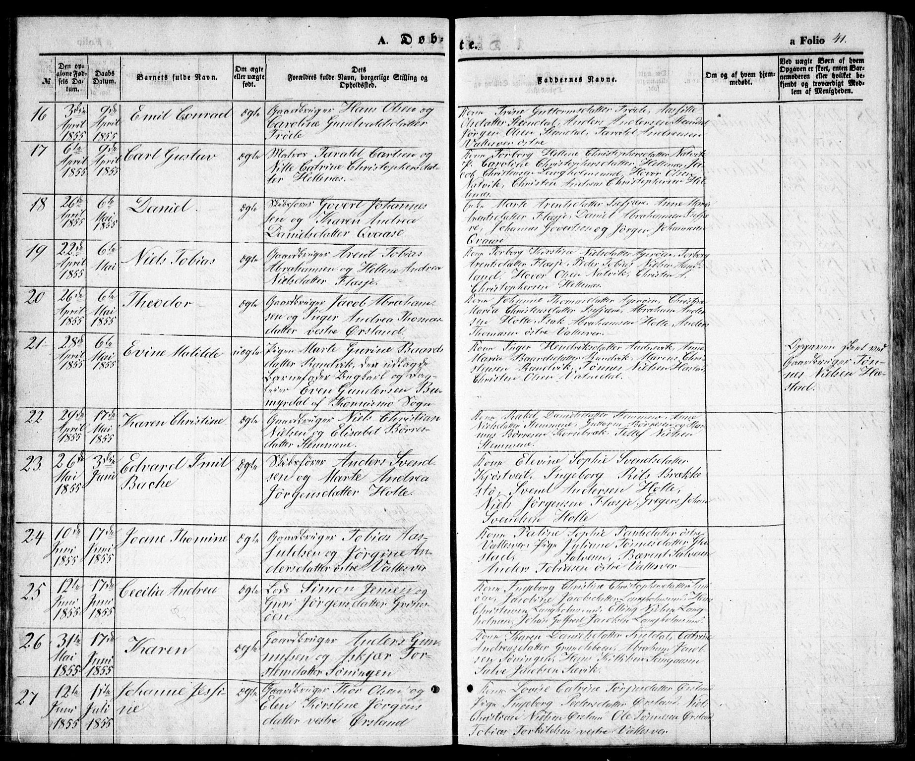 Høvåg sokneprestkontor, SAK/1111-0025/F/Fb/L0002: Parish register (copy) no. B 2, 1847-1869, p. 41