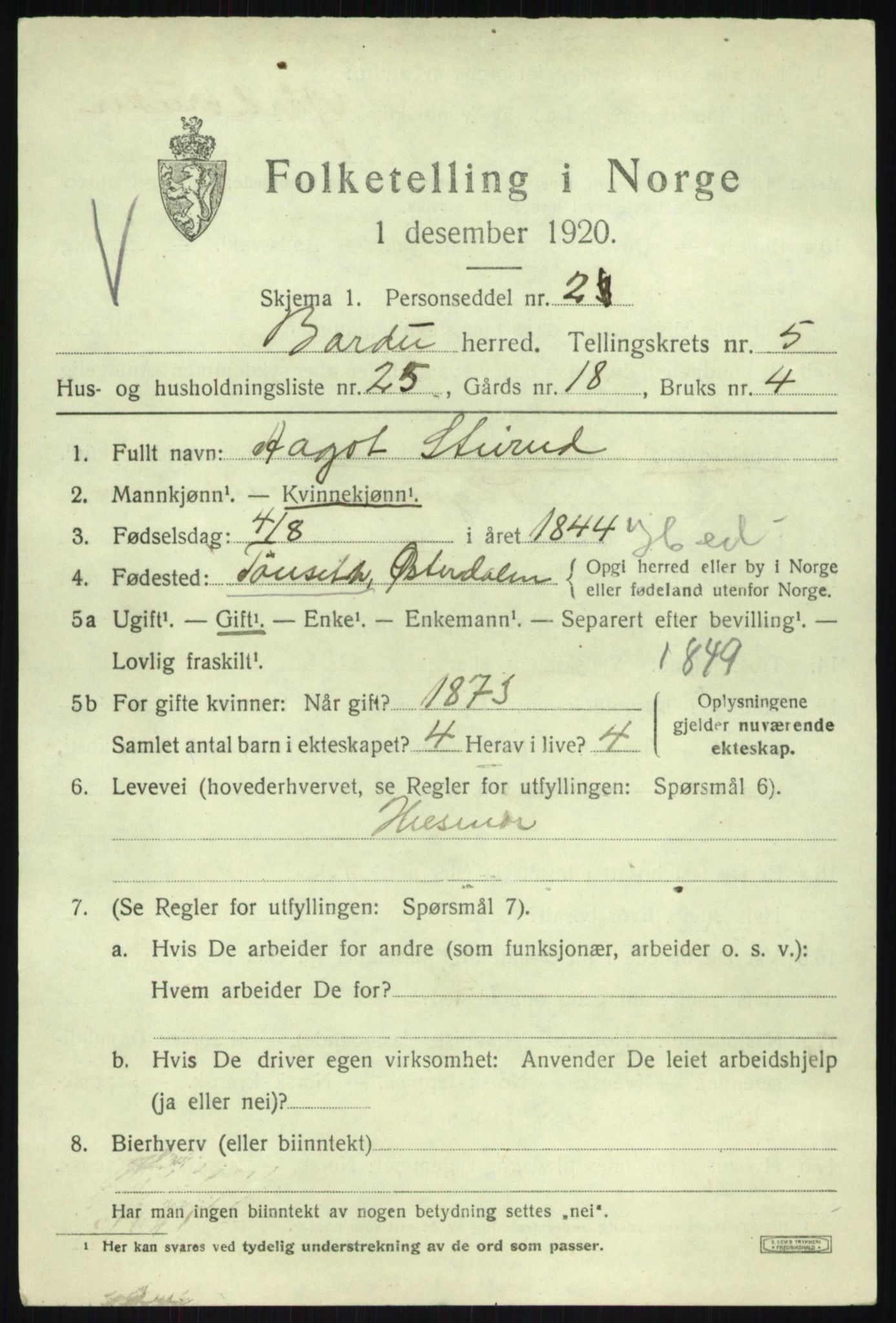 SATØ, 1920 census for Bardu, 1920, p. 2464