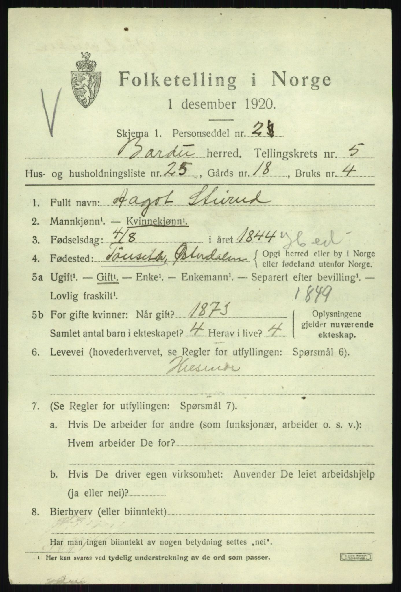 SATØ, 1920 census for Bardu, 1920, p. 2464