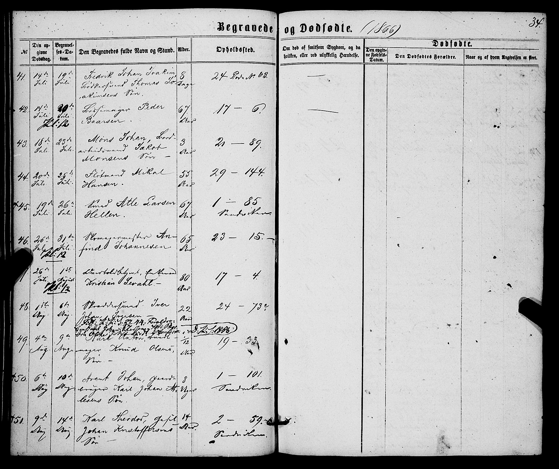 Korskirken sokneprestembete, AV/SAB-A-76101/H/Haa/L0045: Parish register (official) no. E 3, 1863-1875, p. 34