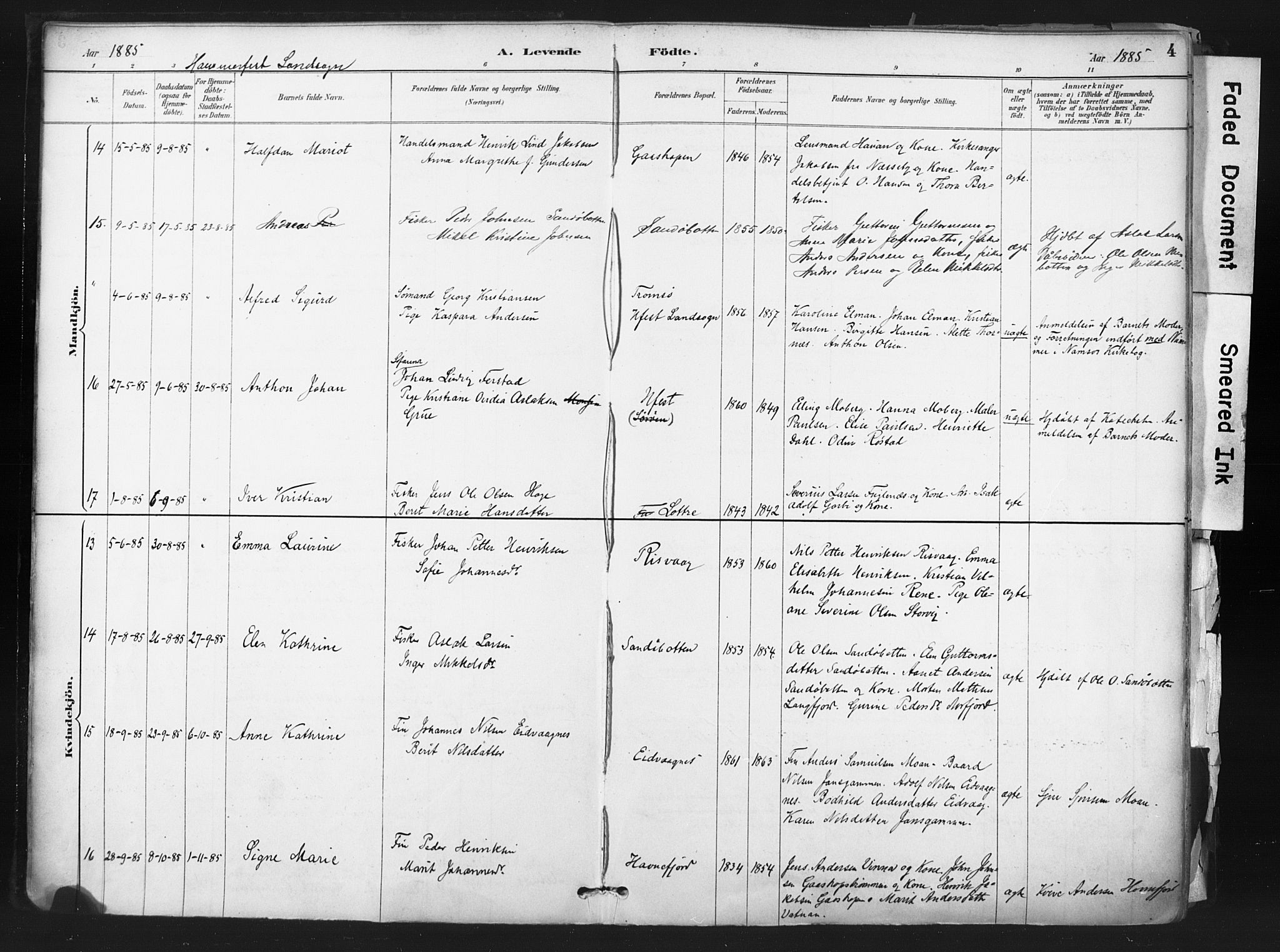 Hammerfest sokneprestkontor, SATØ/S-1347: Parish register (official) no. 11 /1, 1885-1897, p. 4