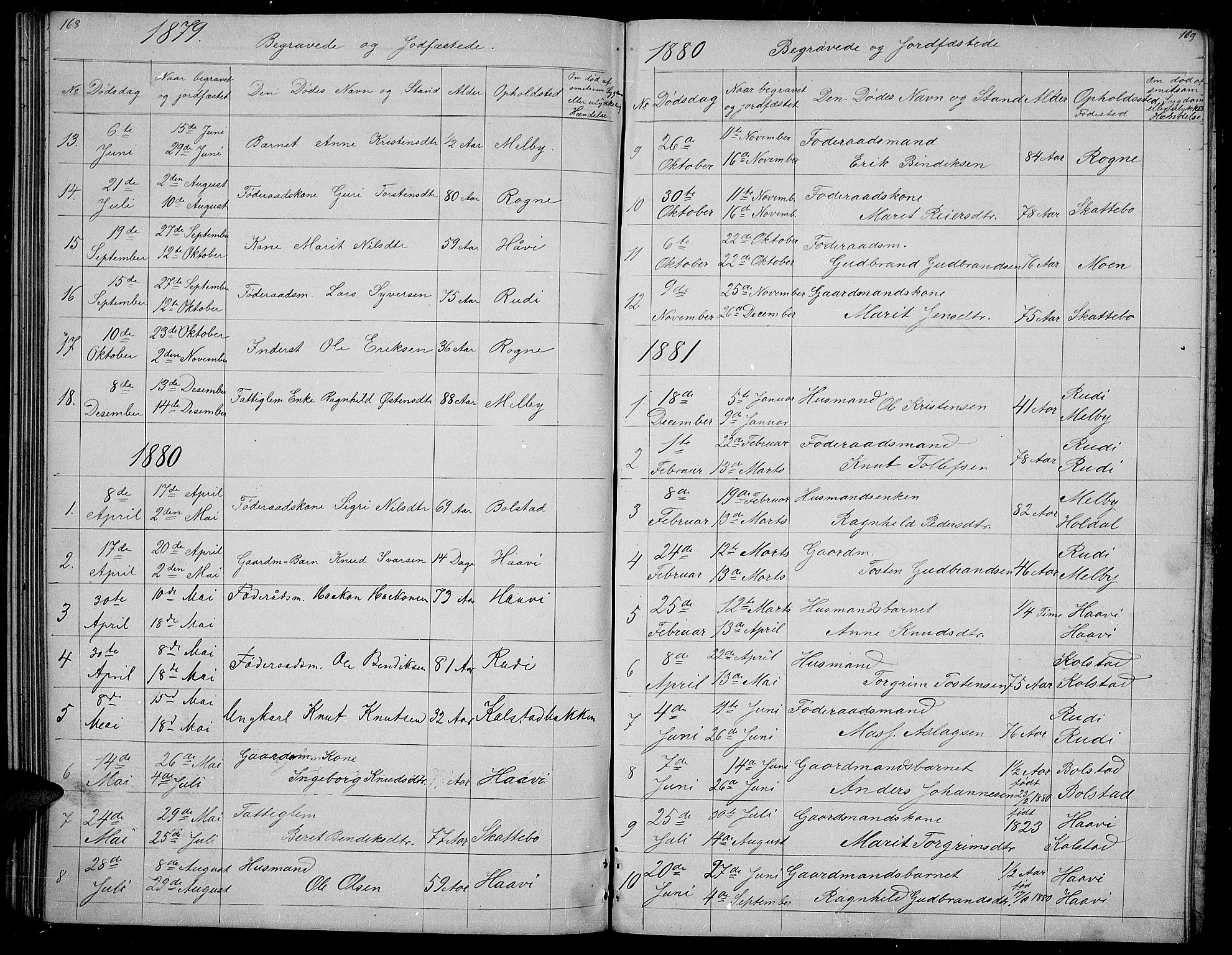 Øystre Slidre prestekontor, SAH/PREST-138/H/Ha/Hab/L0003: Parish register (copy) no. 3, 1866-1886, p. 168-169