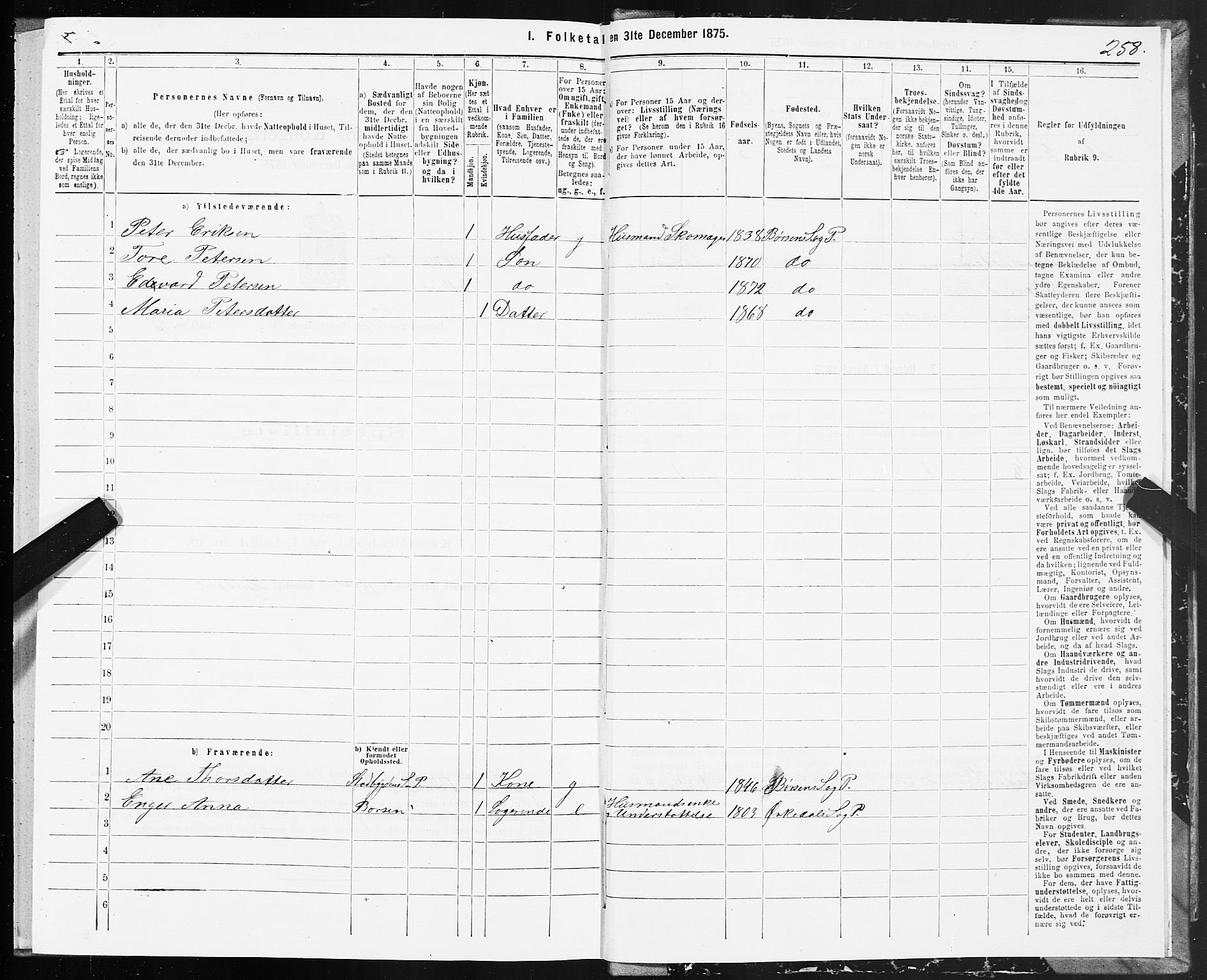 SAT, 1875 census for 1658P Børsa, 1875, p. 3258