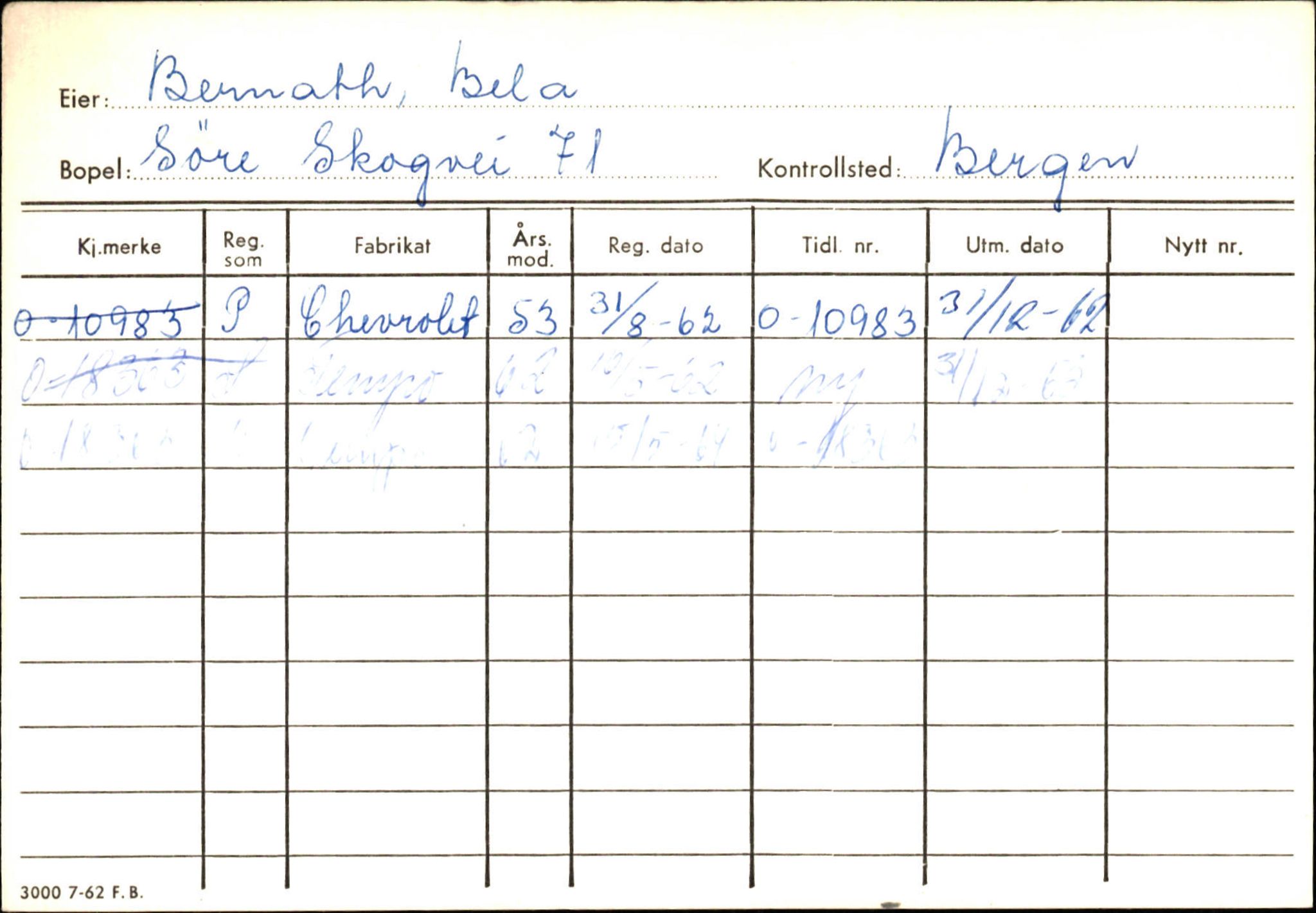 Statens vegvesen, Hordaland vegkontor, AV/SAB-A-5201/2/Hb/L0004: O-eierkort B, 1920-1971, p. 4