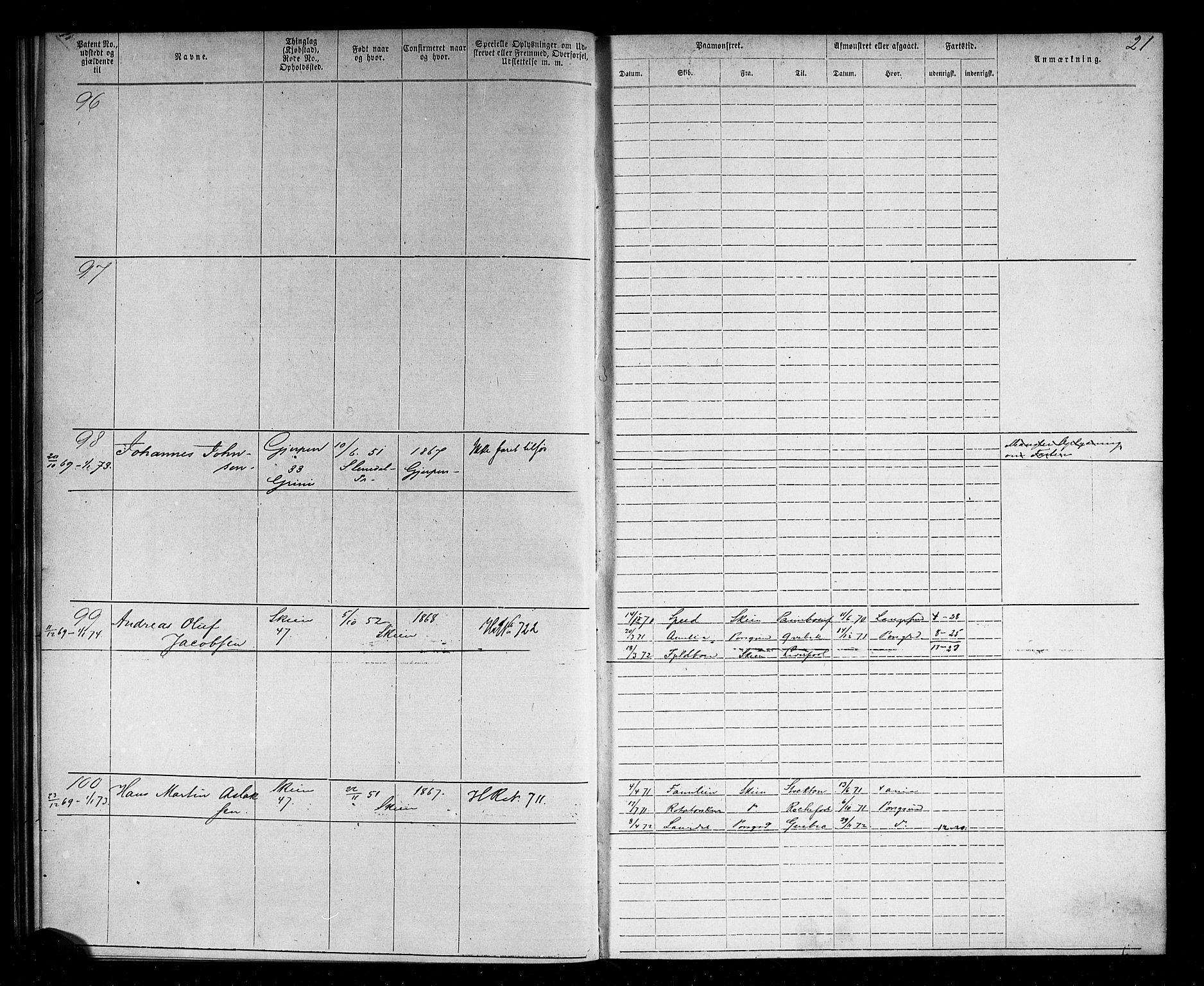 Skien innrulleringskontor, SAKO/A-832/F/Fc/L0002: Annotasjonsrulle, 1868-1879, p. 22