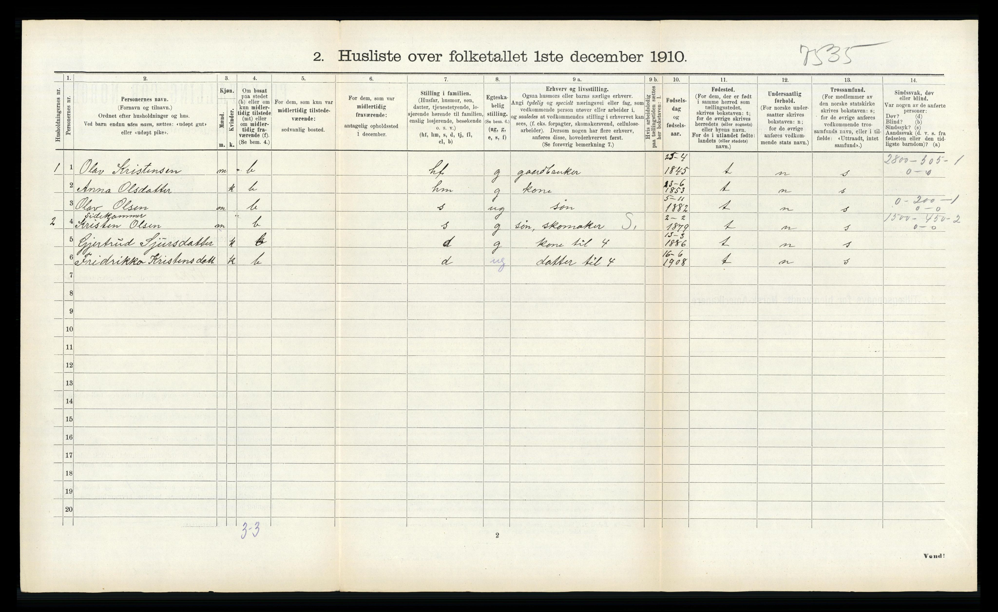 RA, 1910 census for Vik, 1910, p. 538