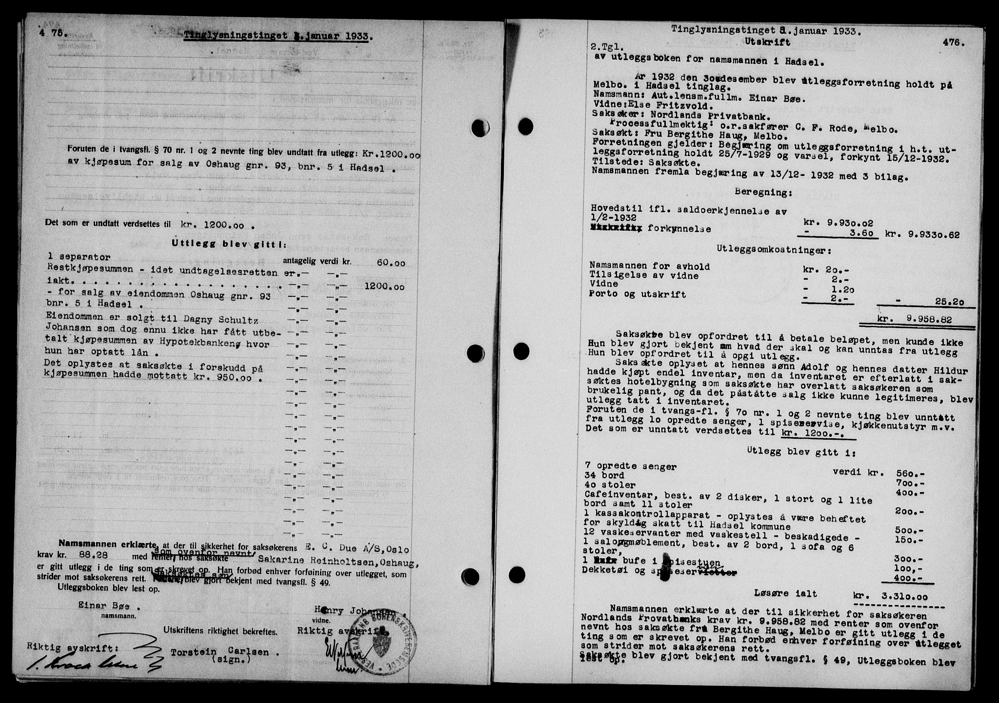 Vesterålen sorenskriveri, SAT/A-4180/1/2/2Ca/L0056: Mortgage book no. 49, 1932-1933, Deed date: 05.01.1933
